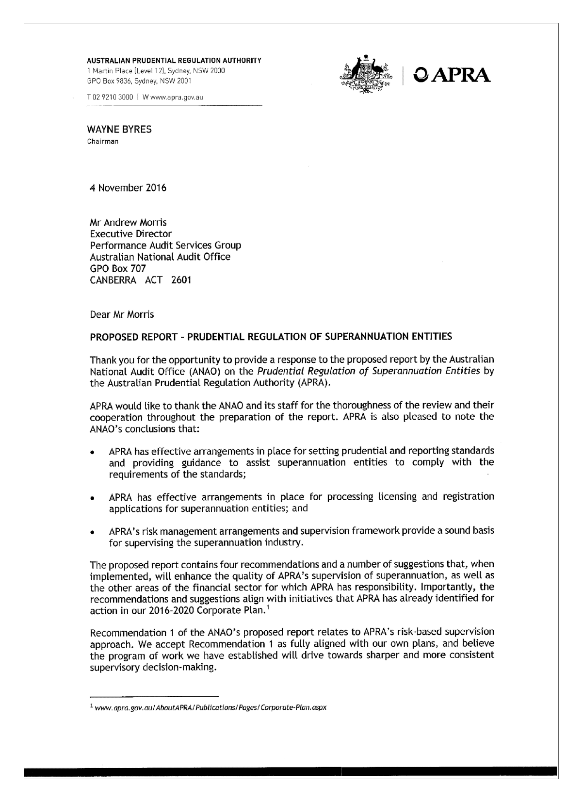 APRA response letter page 1