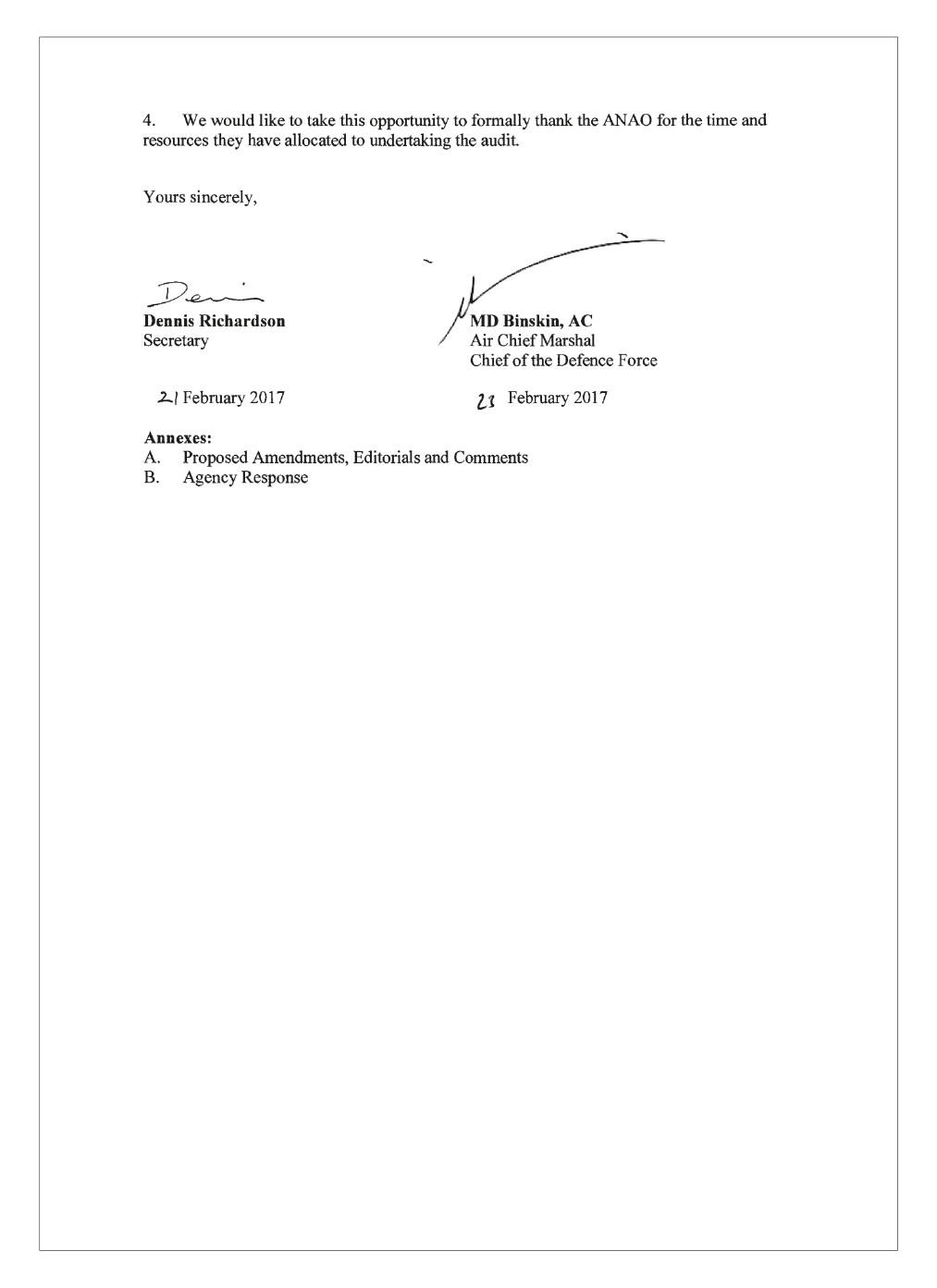 Department of Defence’s response letter page 2