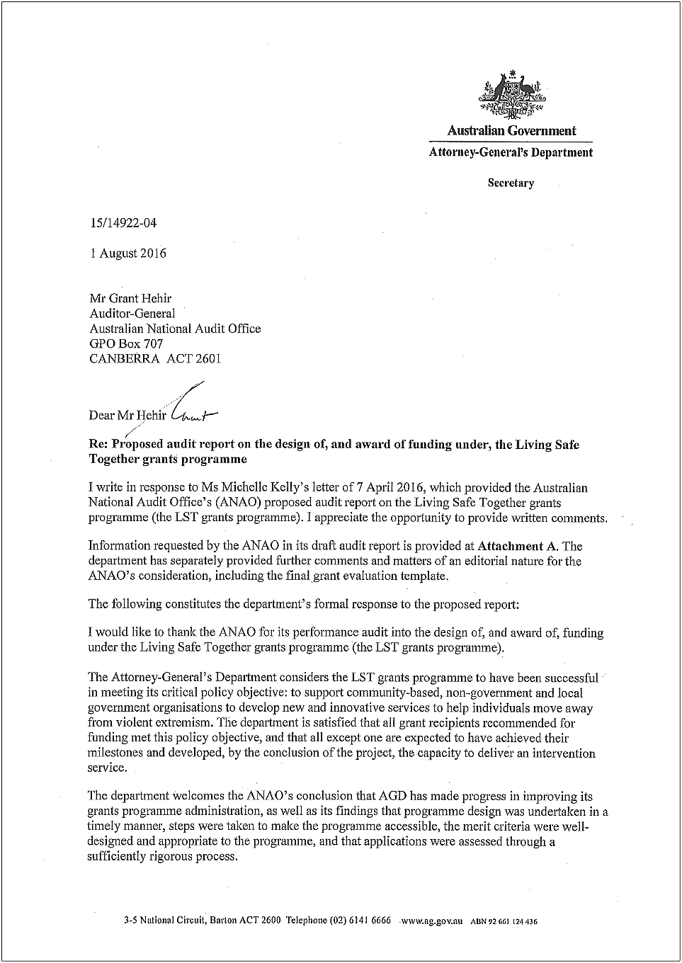 Attorney-General's Response