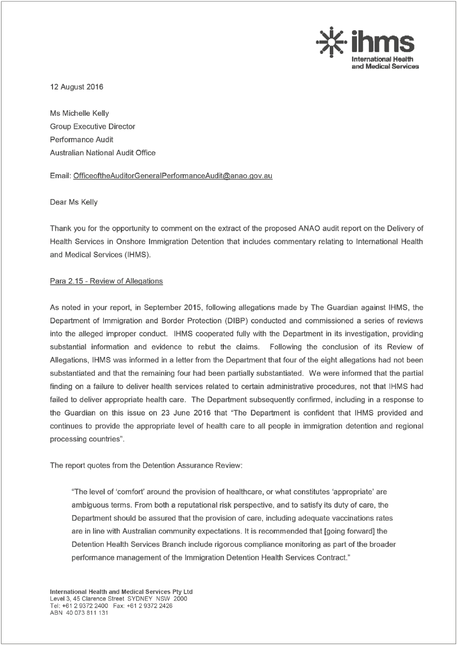 IHMS Response IHMS Response