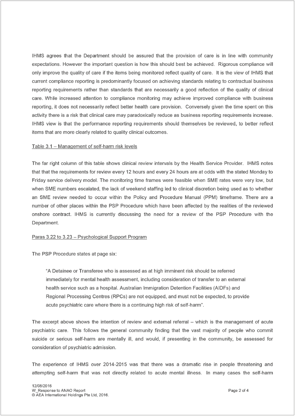 IHMS Response IHMS Response