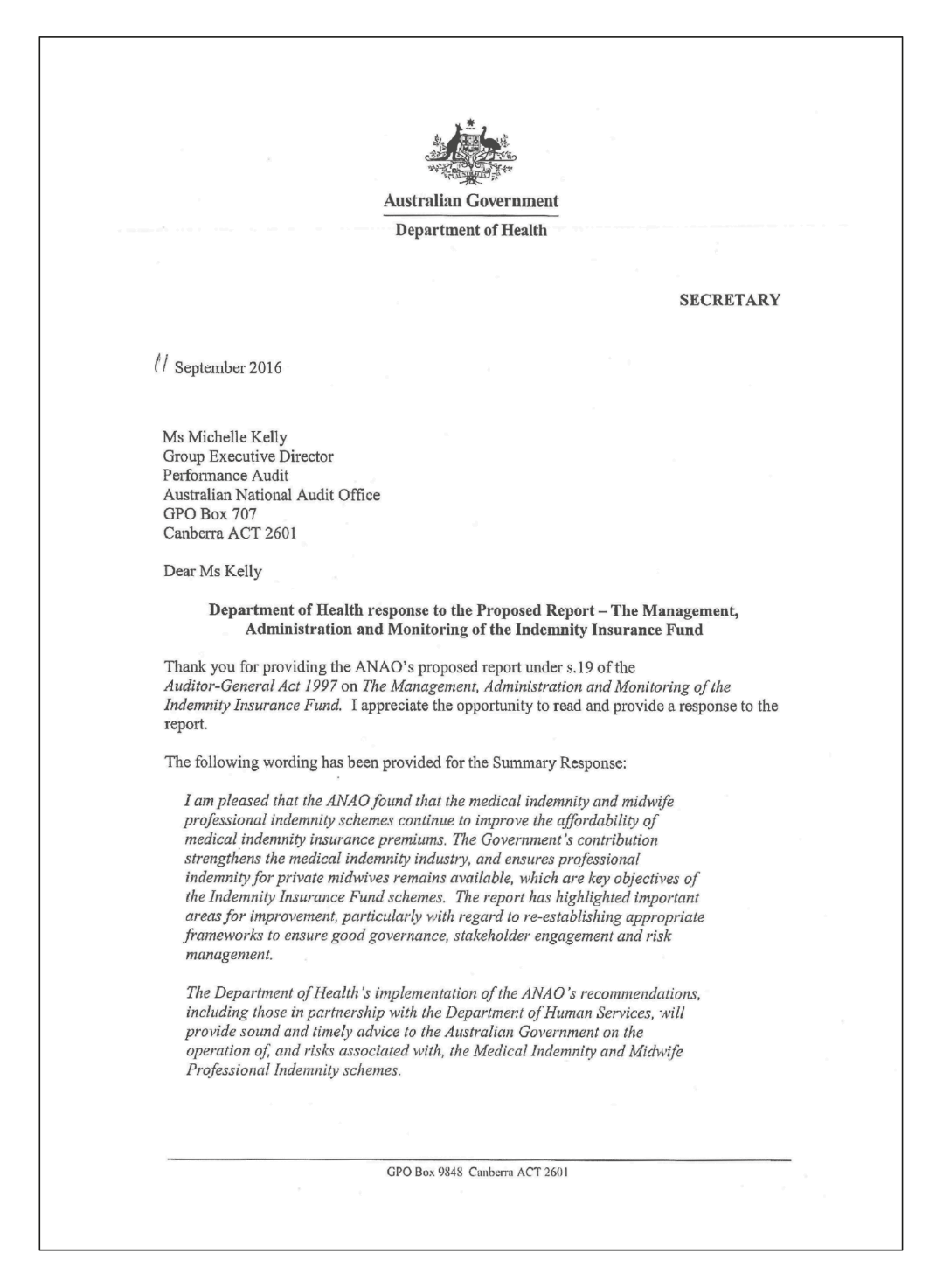 Agency Response Agency Response