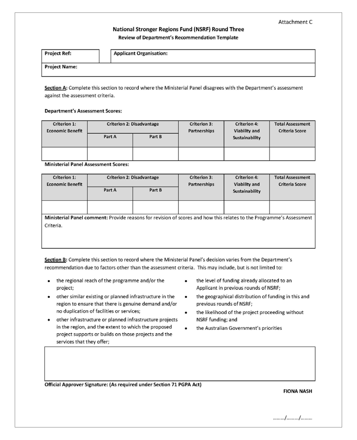 image of Ministerial Assessment Review Template as revised for round three image of Ministerial Assessment Review Template as revised for round three