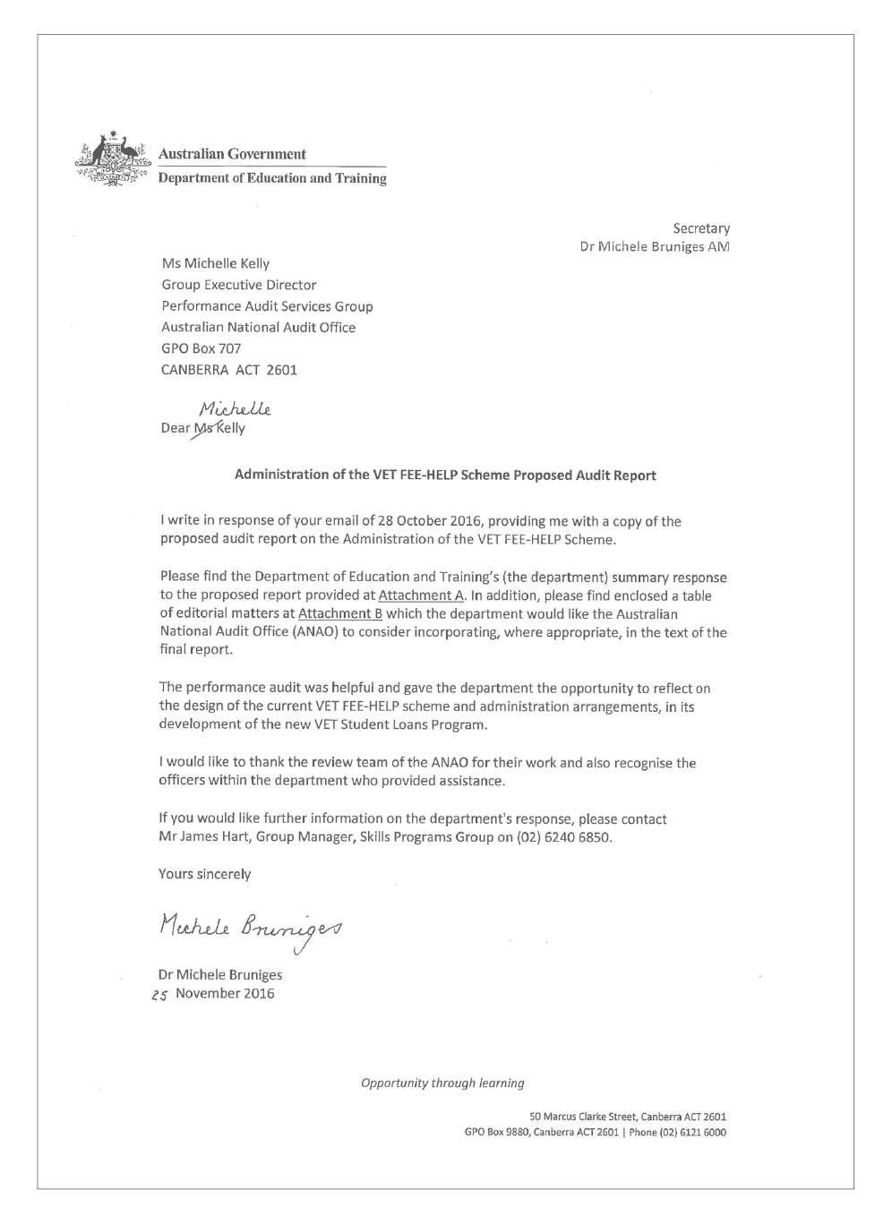 Entity response letter