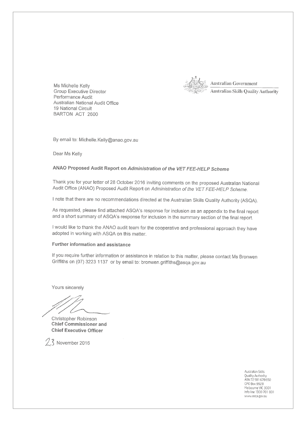 Entity response letter