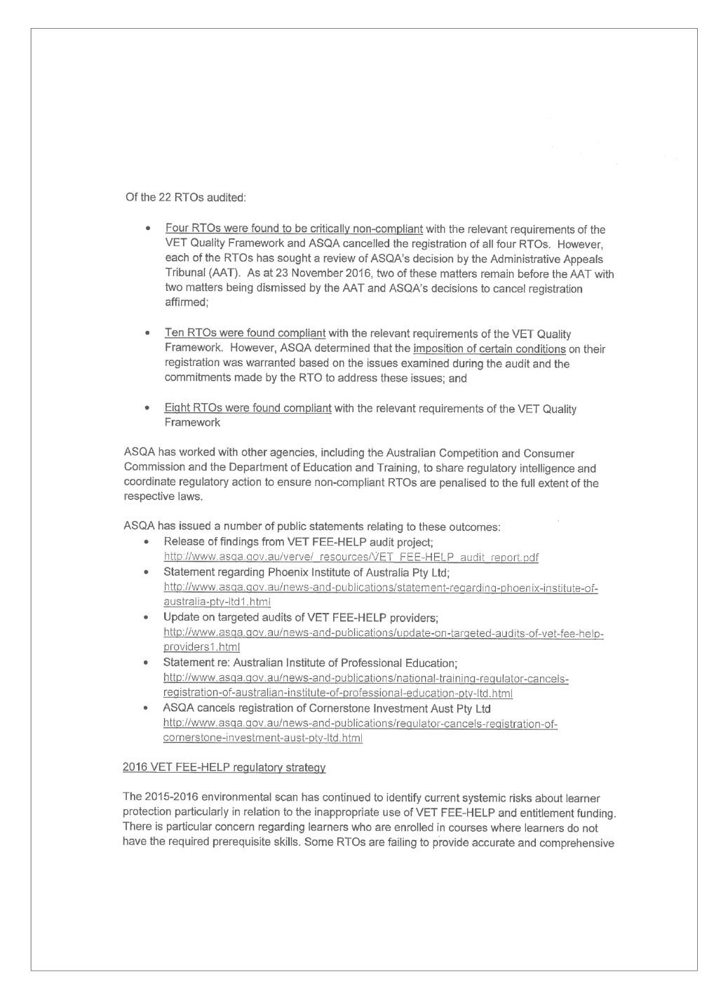 Entity response letter