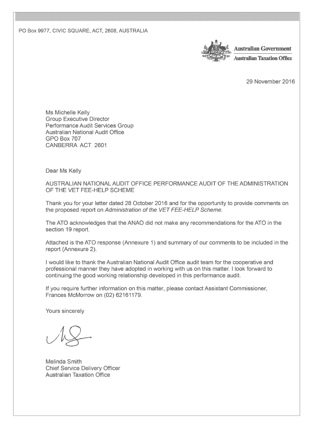 Entity response letter