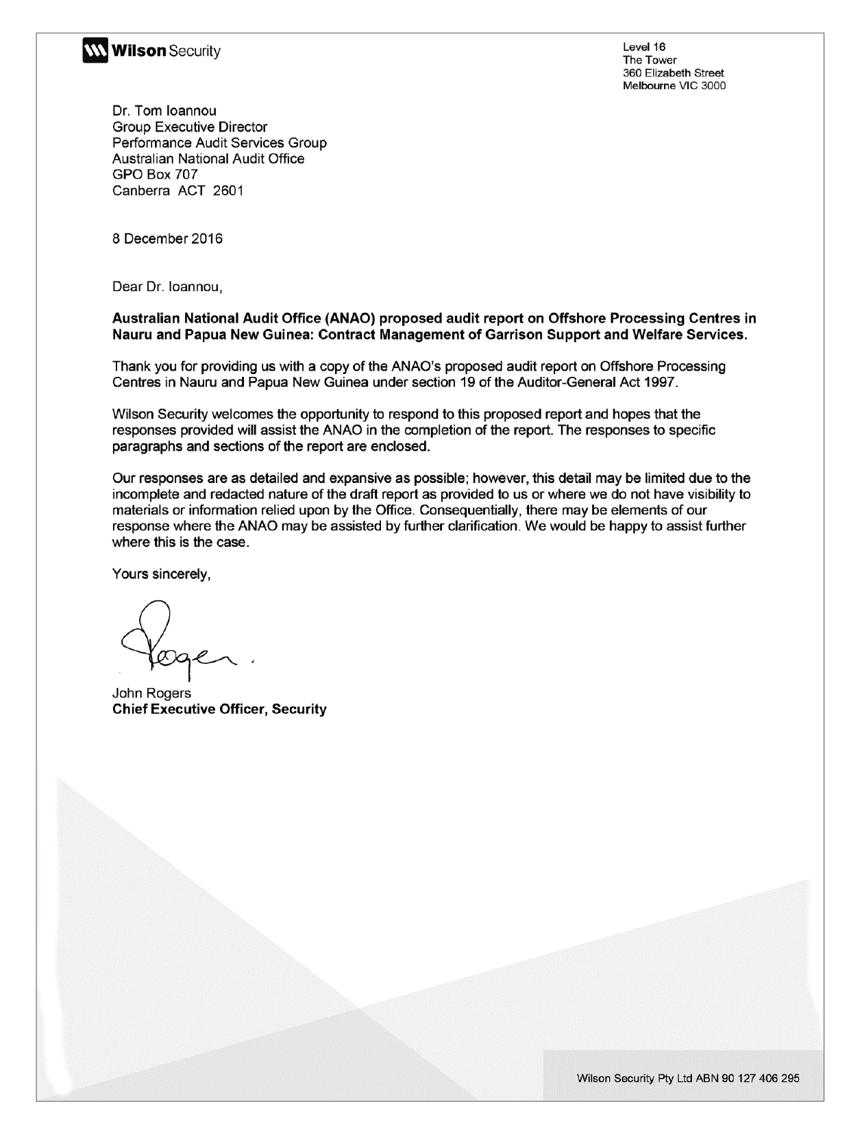 Wilson Security response