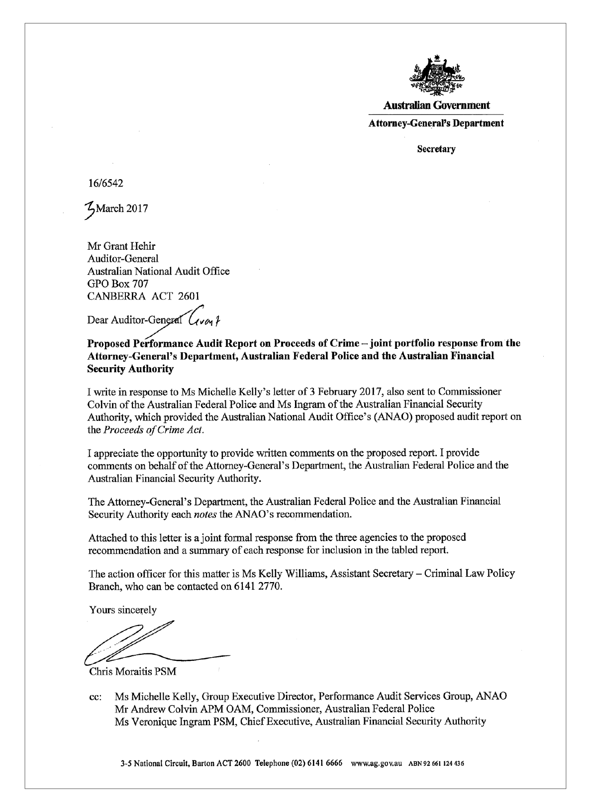 Attorney-General's response letter Attorney-General's response letter
