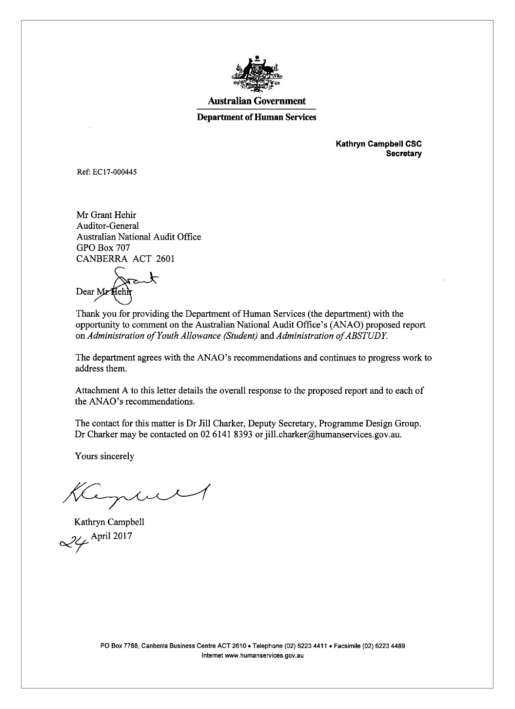 DHS response letter page 1