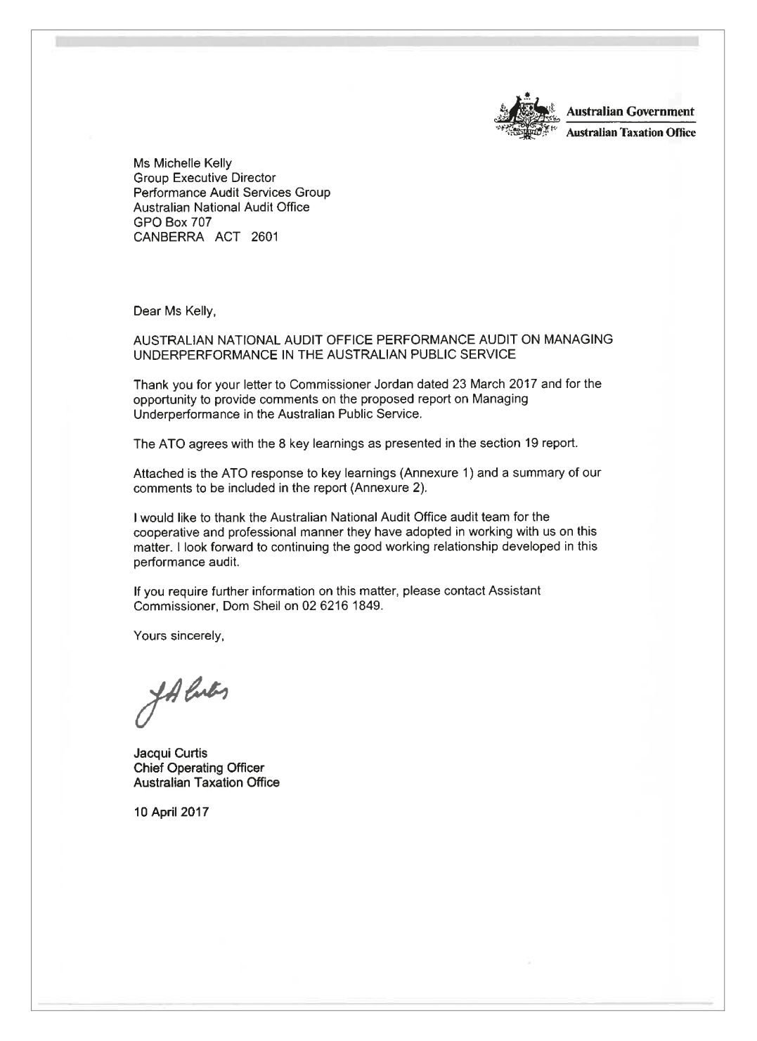 Response from Australian Taxation Office
