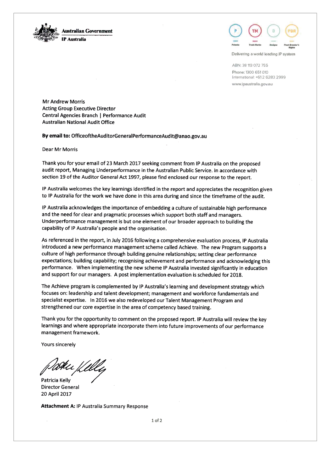 Response from IP Australia