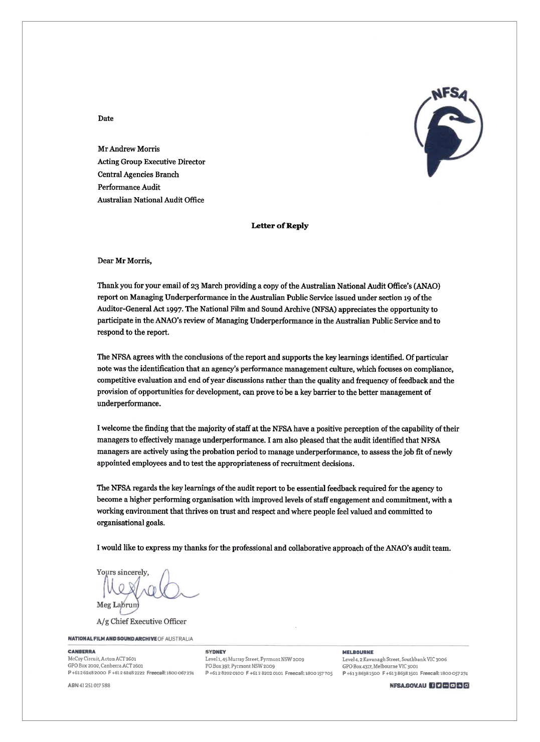 Response from NFSA