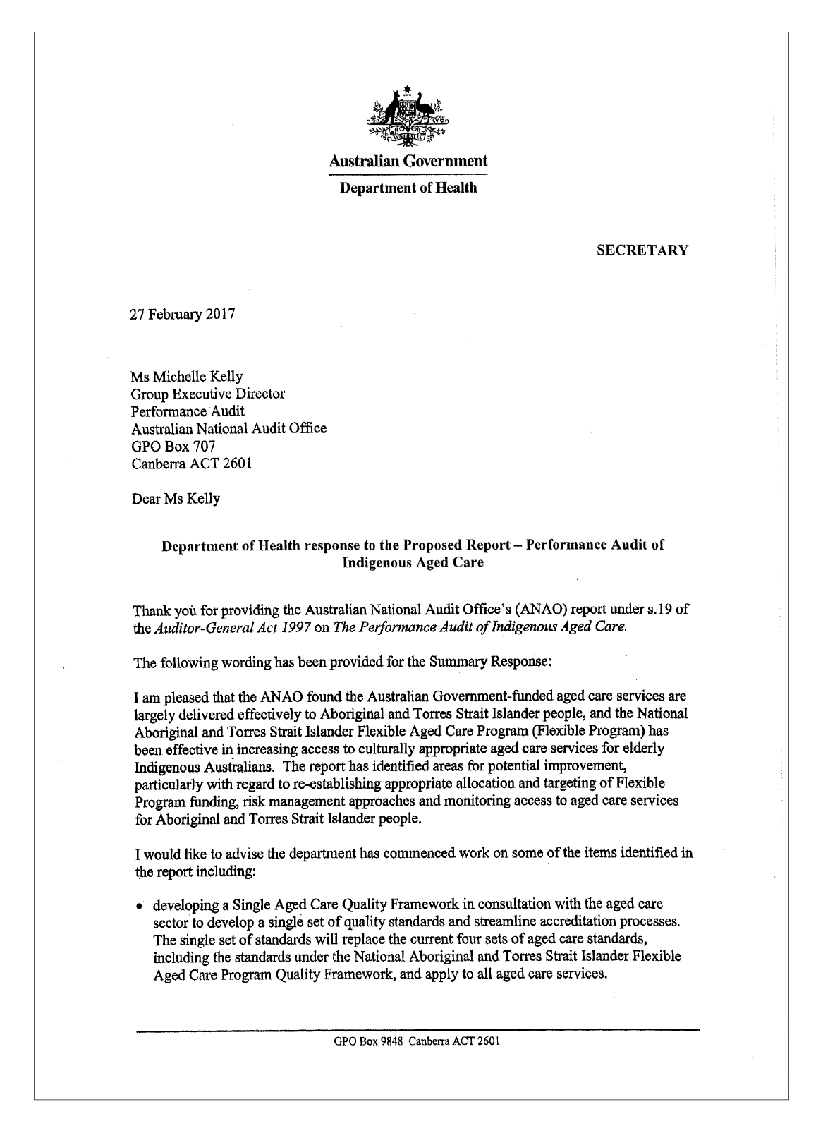 Department of Health response page 1