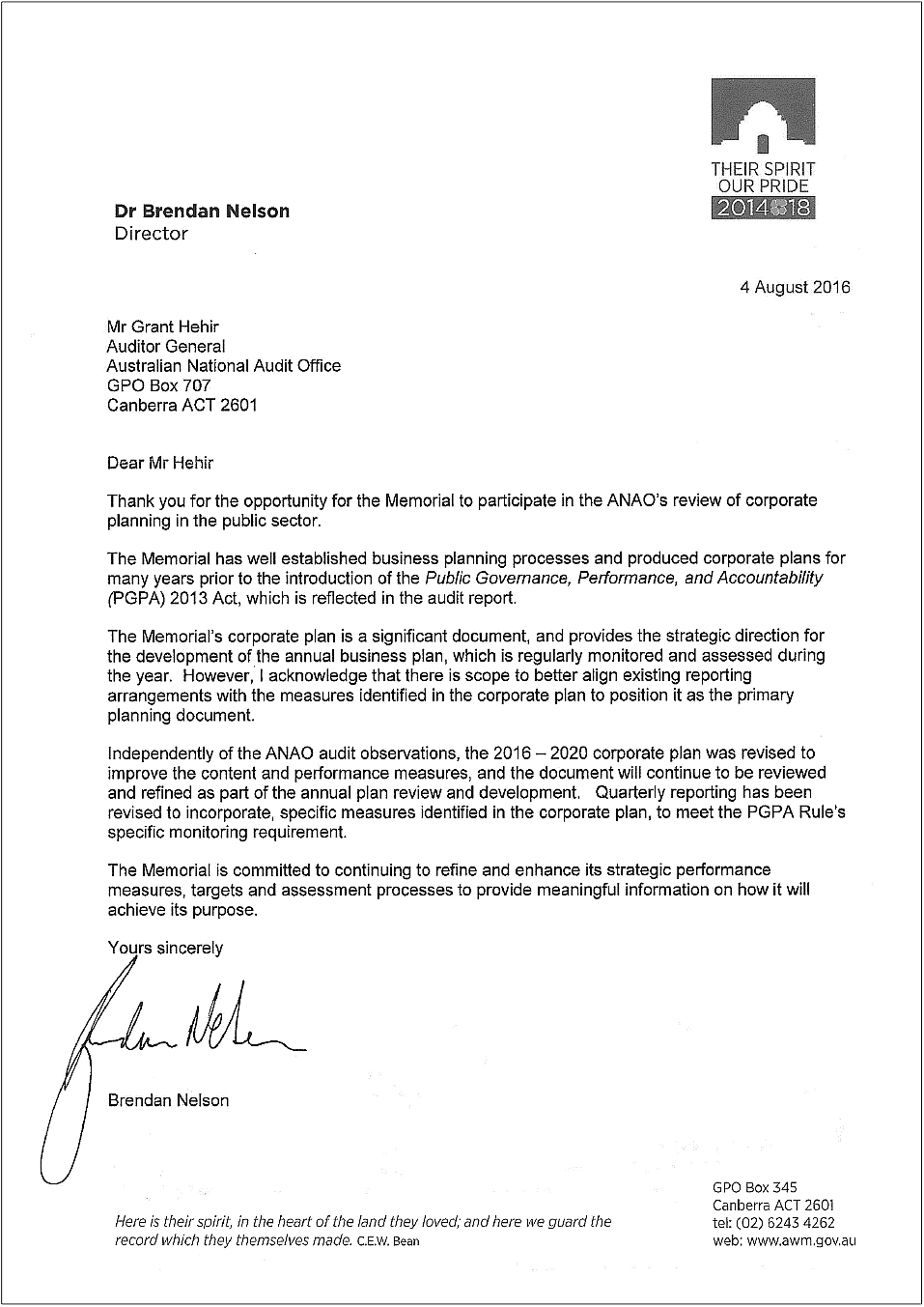 Australian War Memorial response