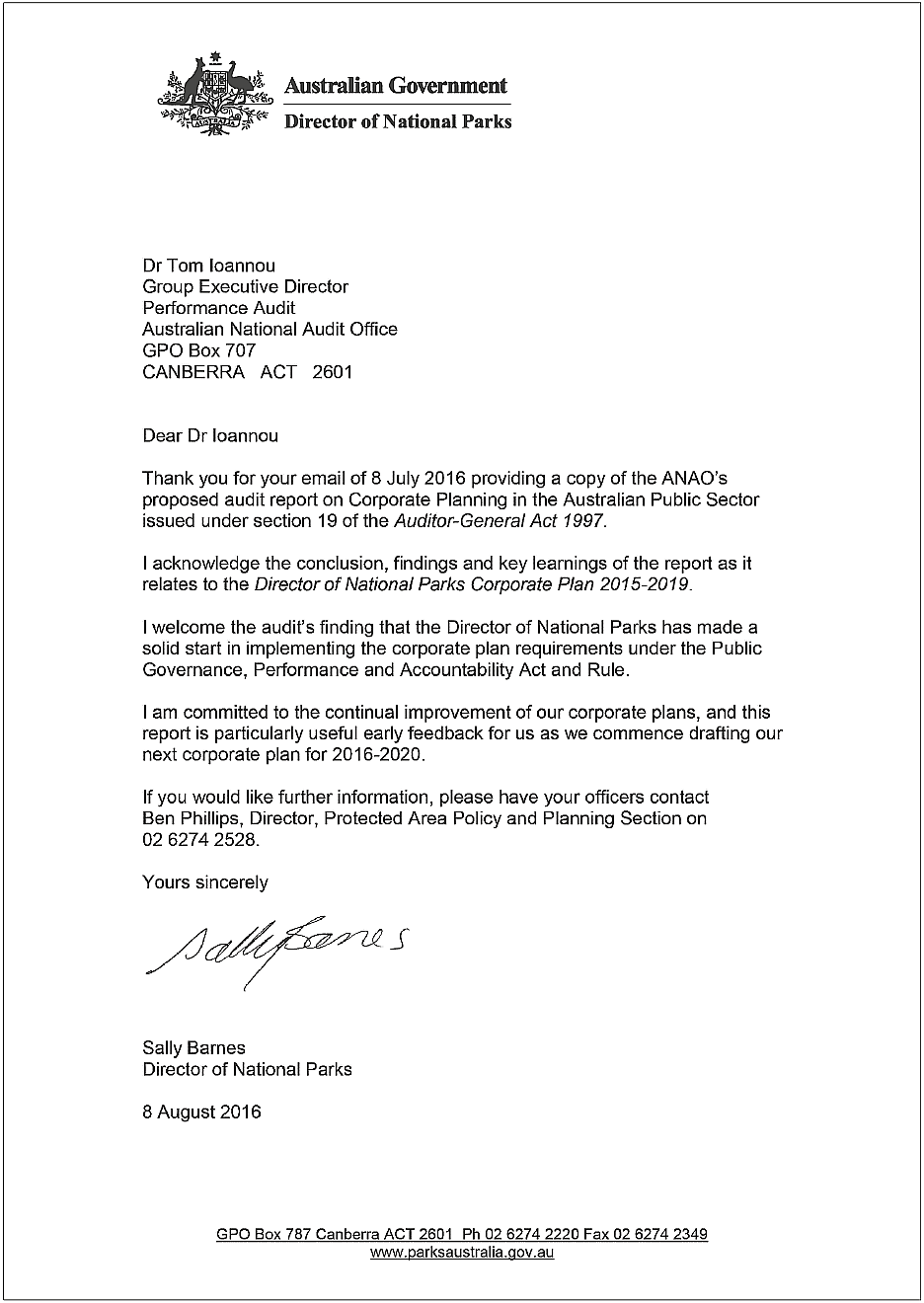 Director of National Parks response