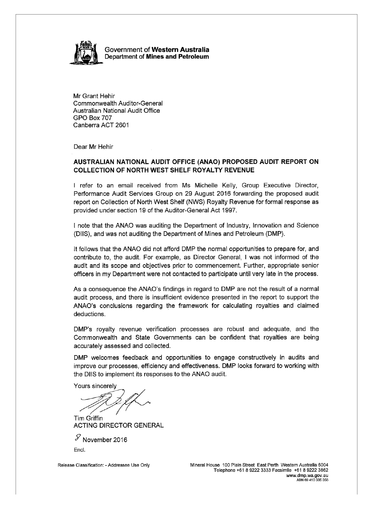 Image of letter from WA Department of Mines and Petroleum Image of letter from WA Department of Mines and Petroleum