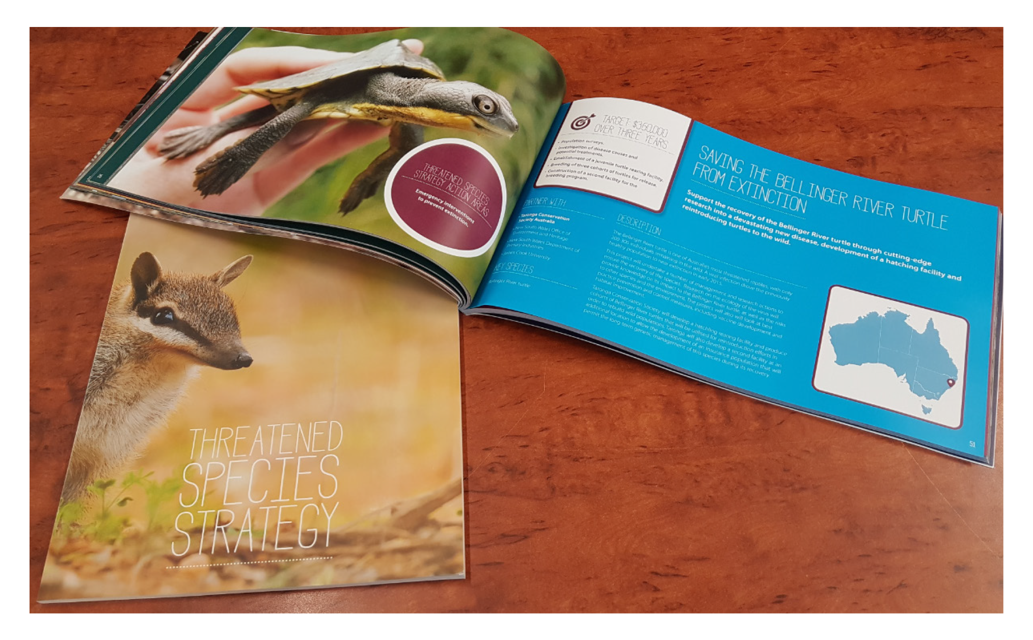 This image shows the hard copy publications of the Threatened Species Strategy and the Threatened Species Prospectus. This image shows the hard copy publications of the Threatened Species Strategy and the Threatened Species Prospectus.