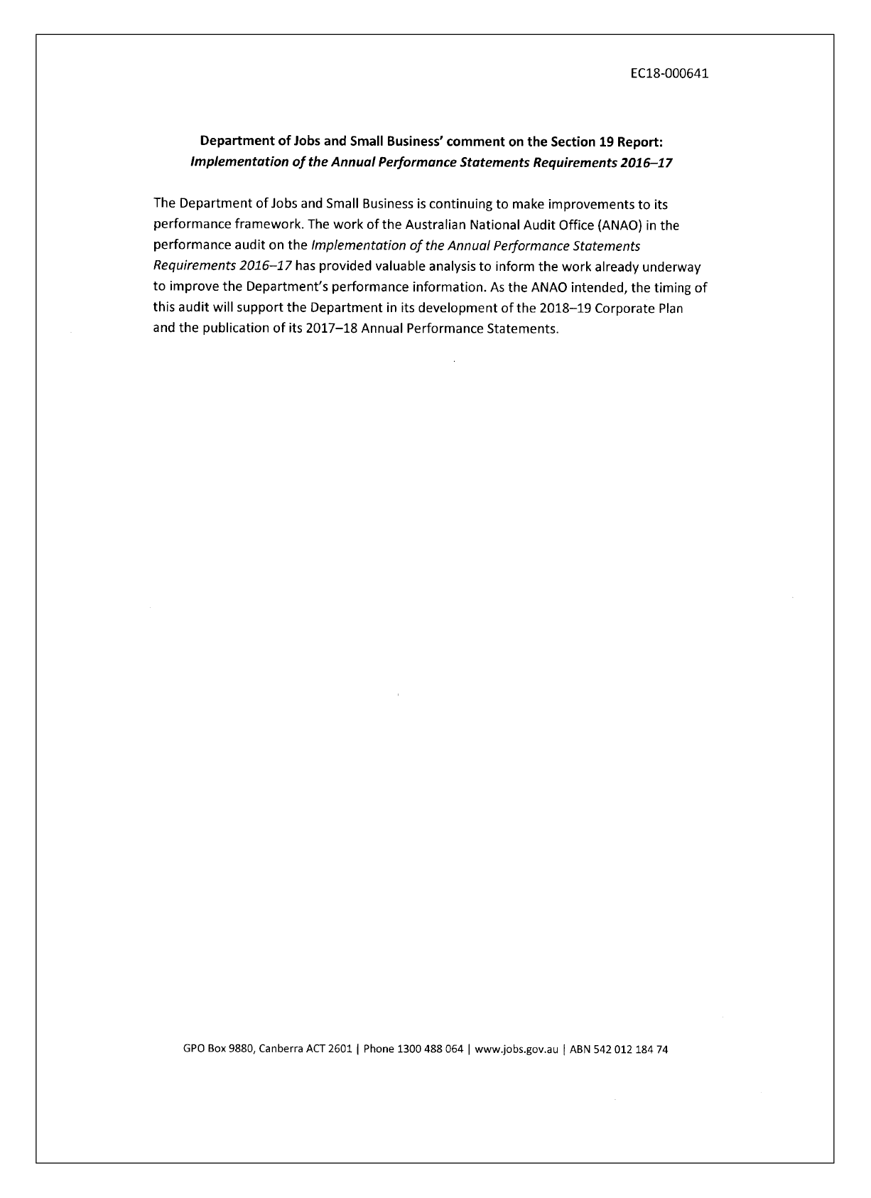 Department of Jobs and Small Business response page 2
