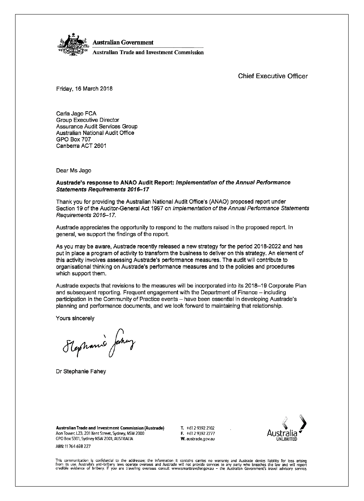Australian Trade and Investment Commission response