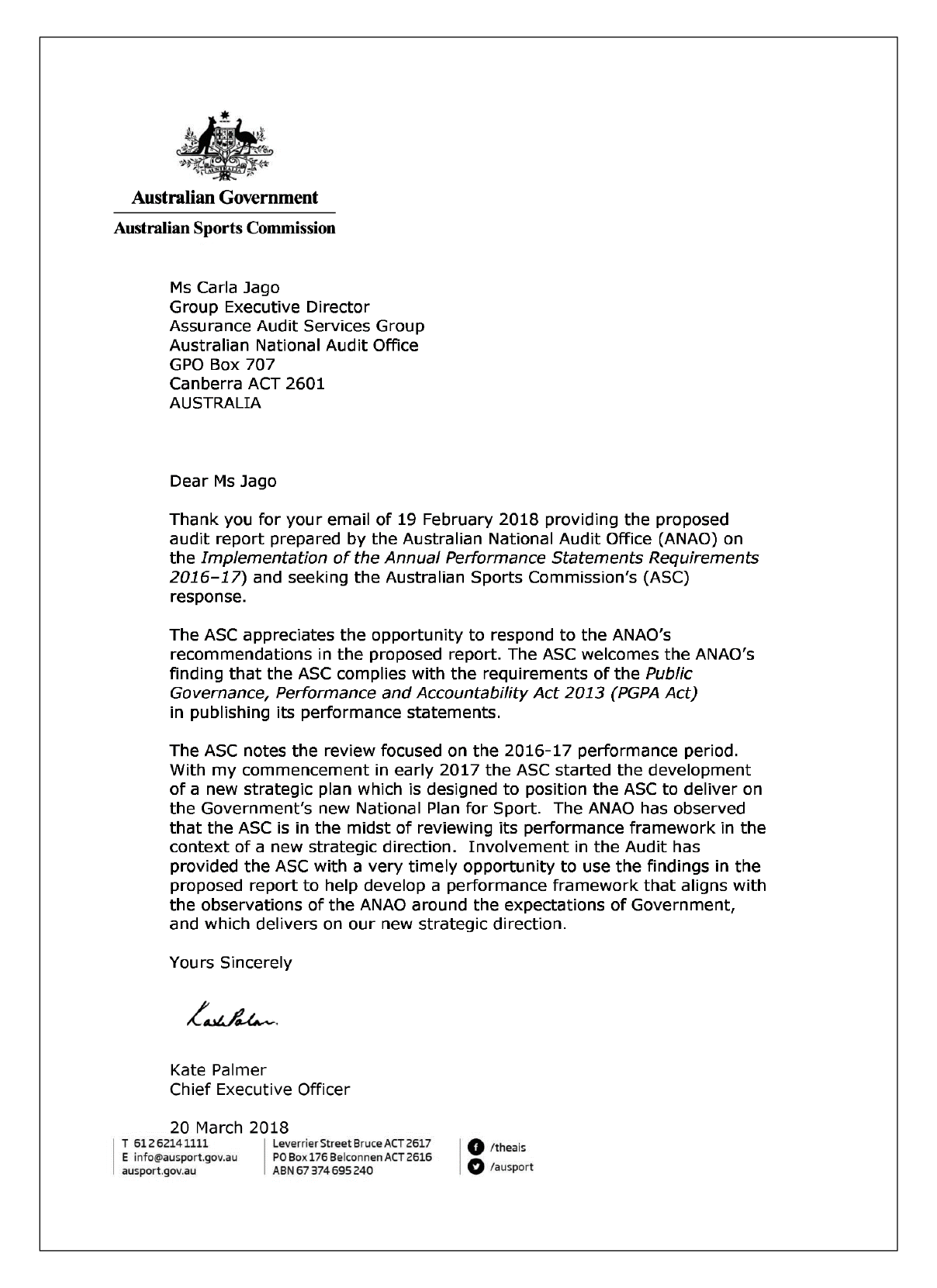 Australian Sports Commission Response