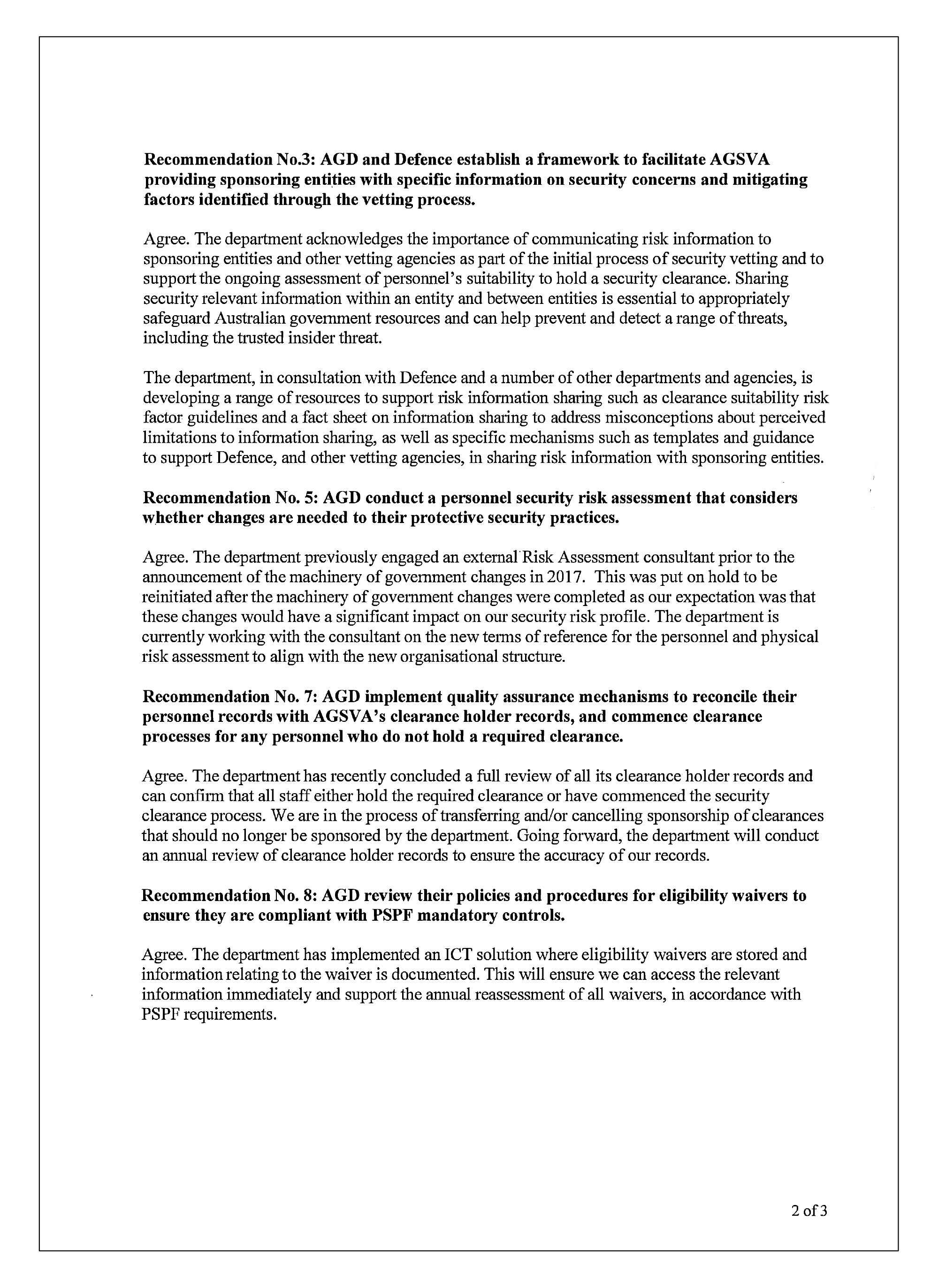 Attorney-General’s Department response page 2