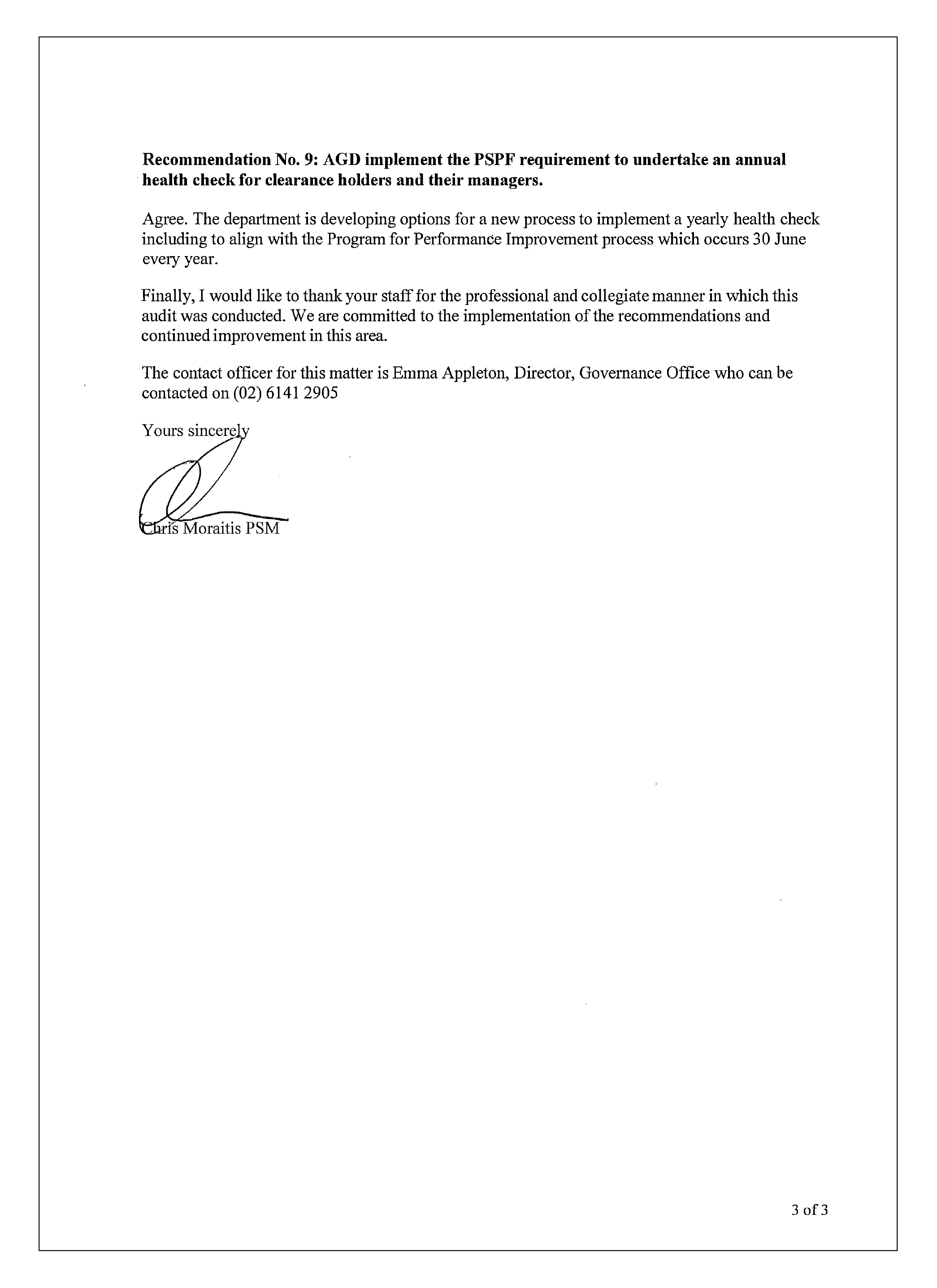 Attorney-General’s Department response page 3