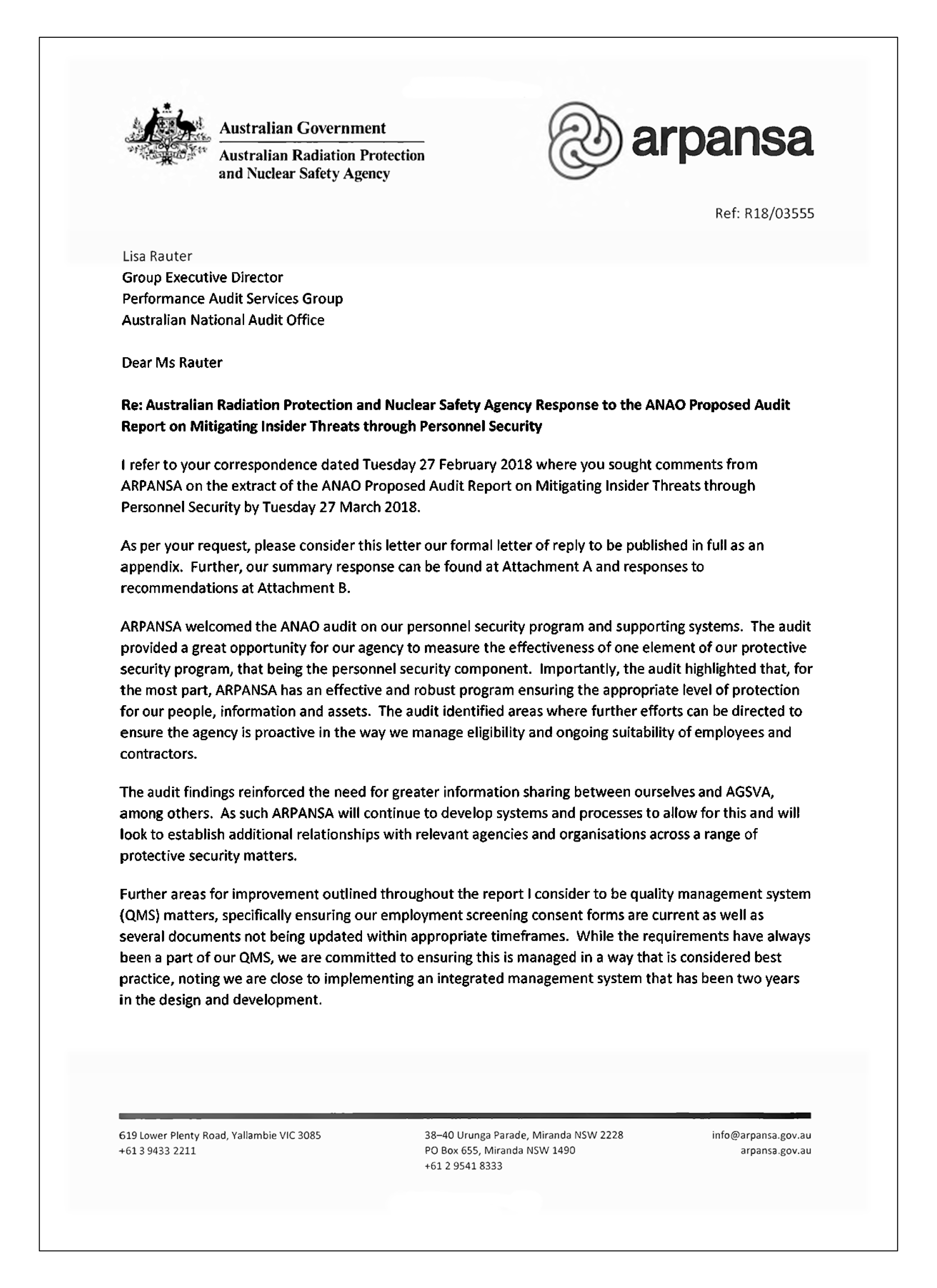 ARPANSA response page 1