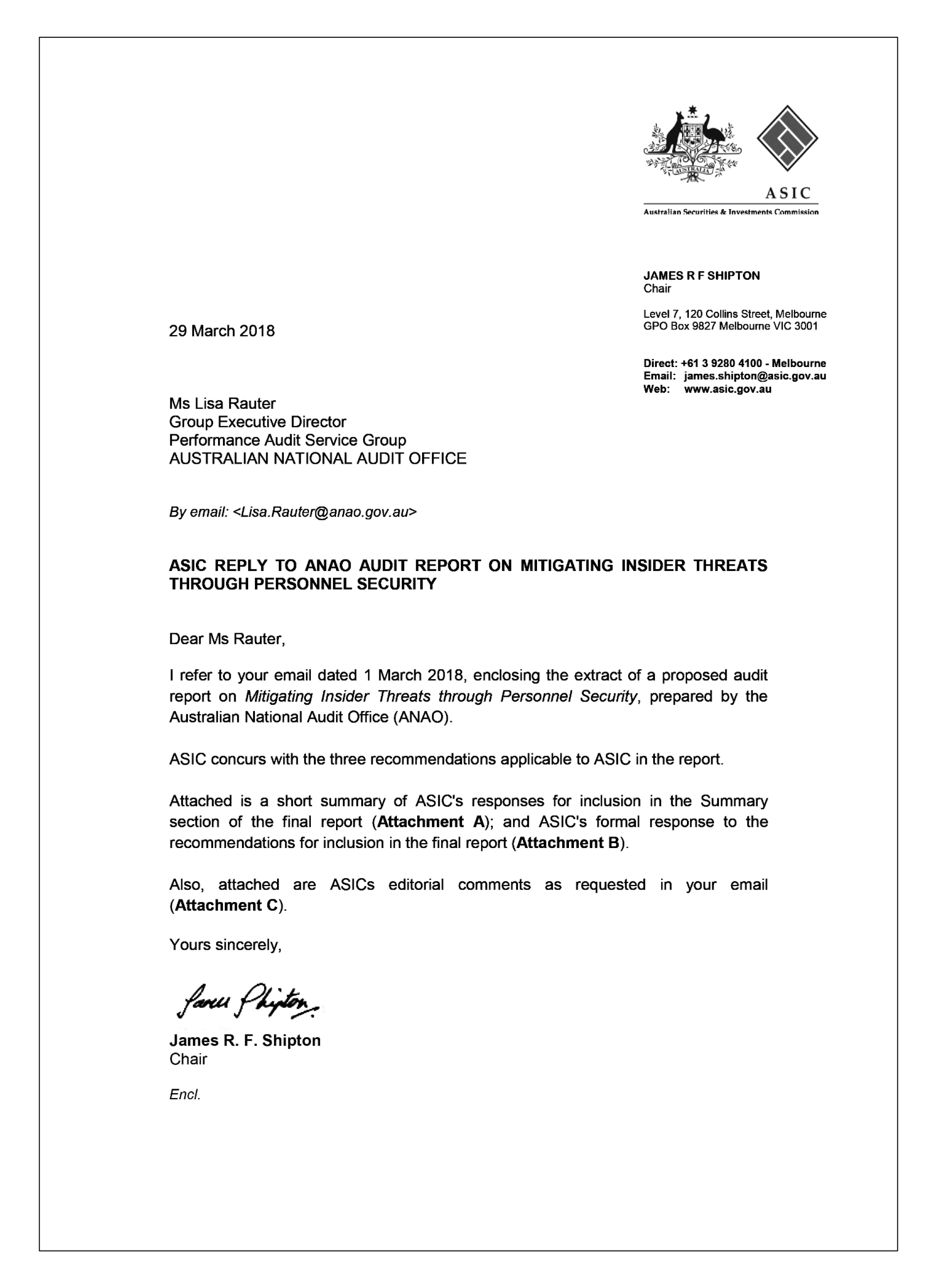 Australian Securities and Investments Commission response