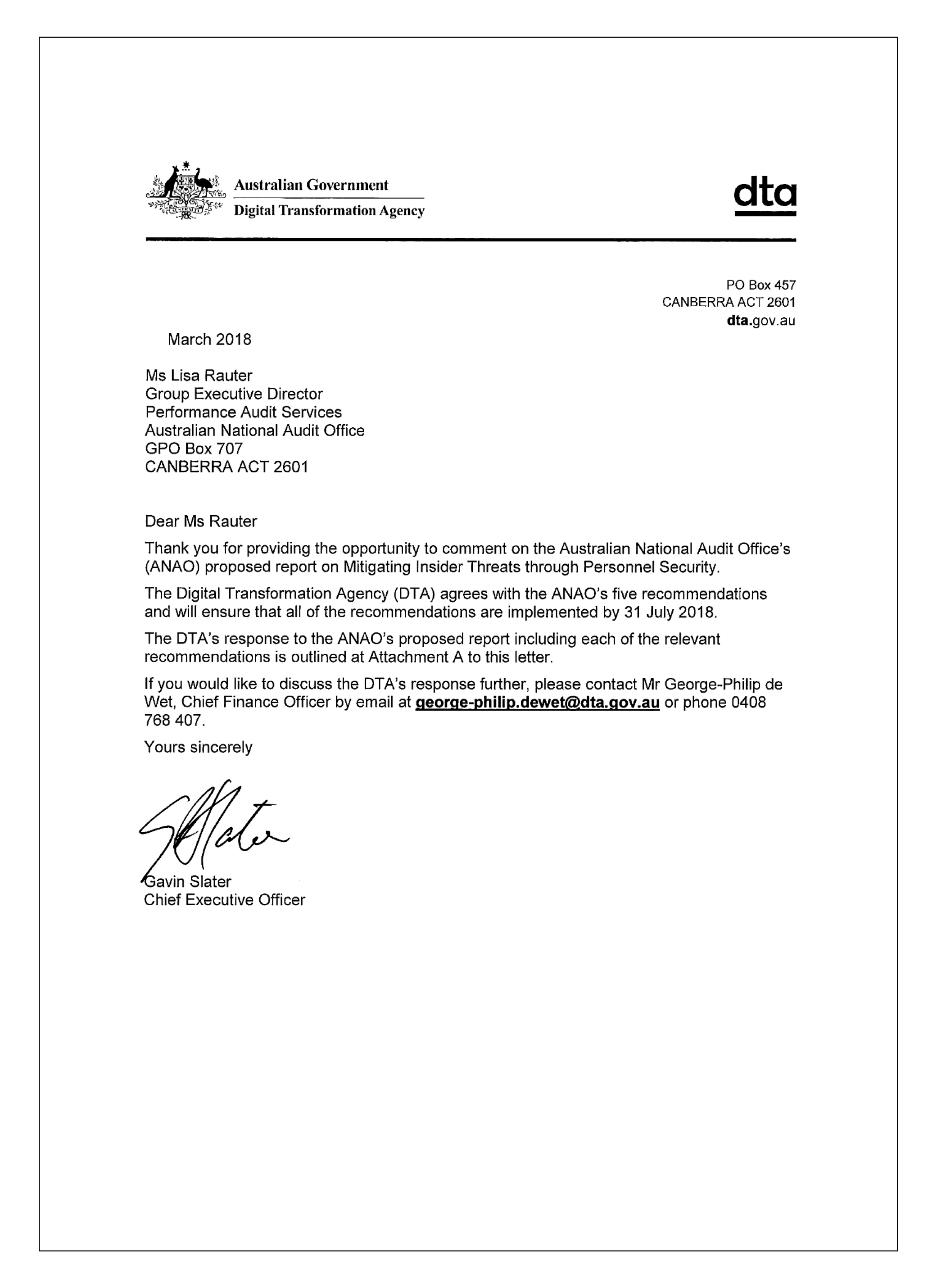 Digital Transformation Agency response