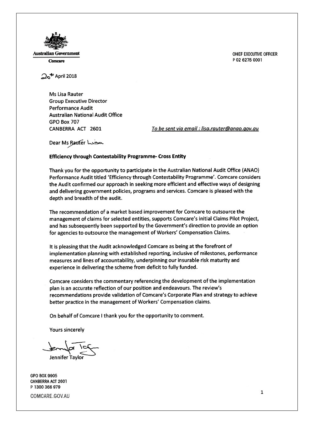 Comcare response Comcare response