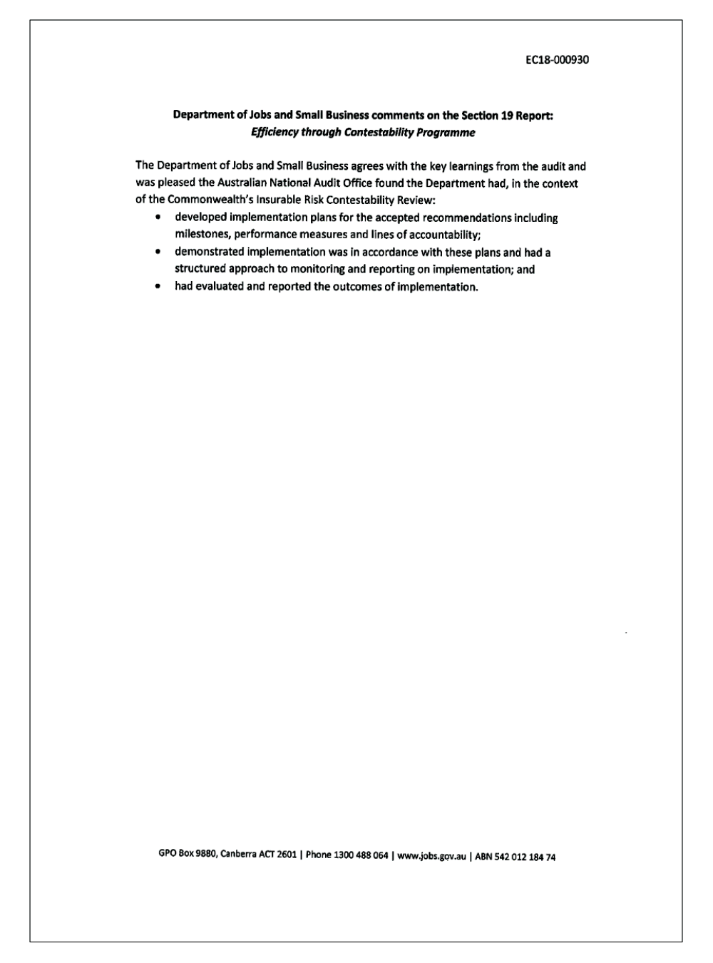 Department of Jobs and Small Business response page 2 Department of Jobs and Small Business response page 2