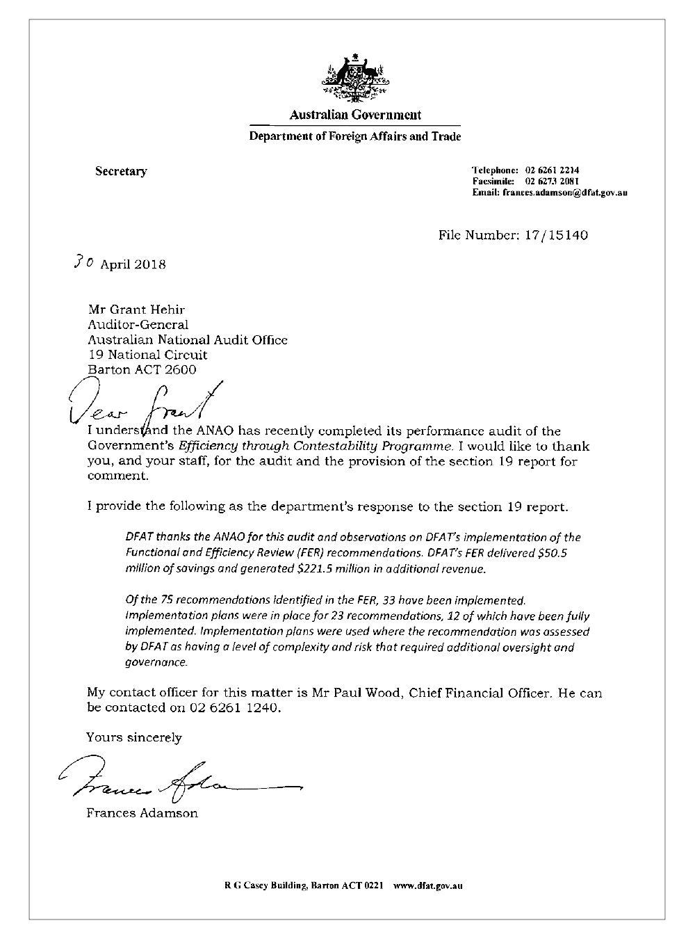 DFAT response DFAT response