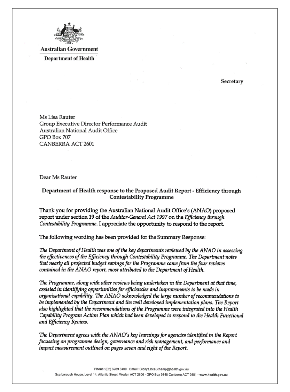 Department of Health response page 1 Department of Health response page 1