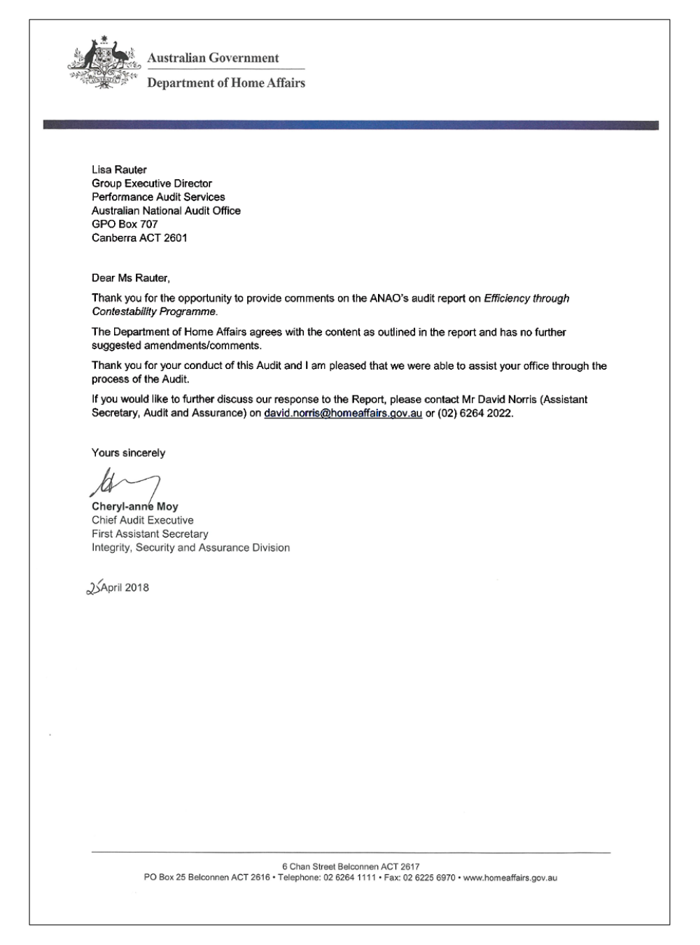 Department of Home Affairs response Department of Home Affairs response