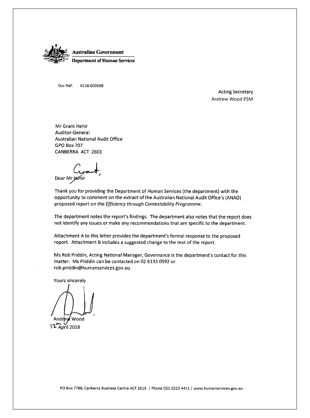 Department of Human Services response page 1 Department of Human Services response page 1