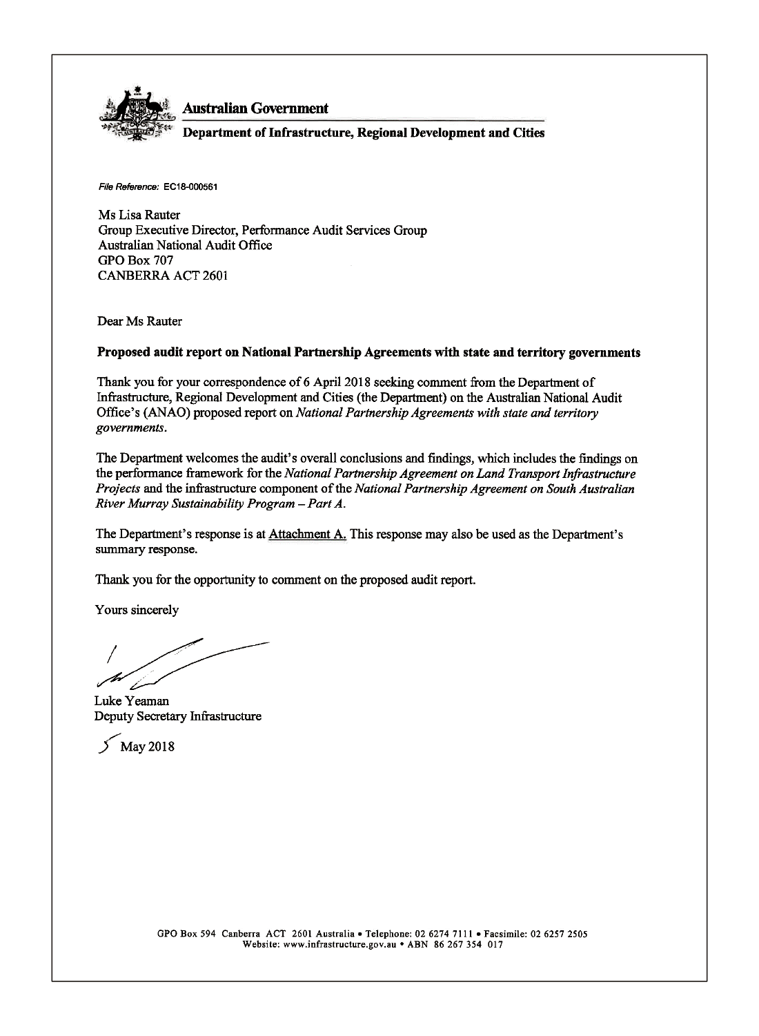 Department of Infrastructure response page 1