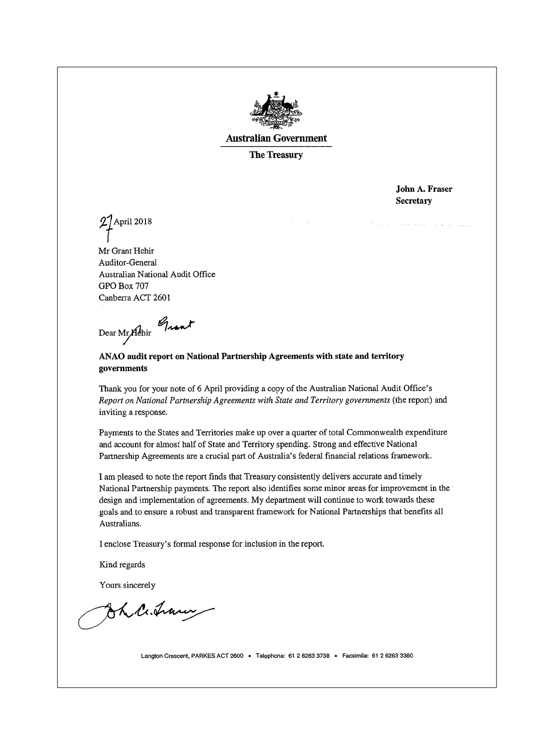 Treasury response