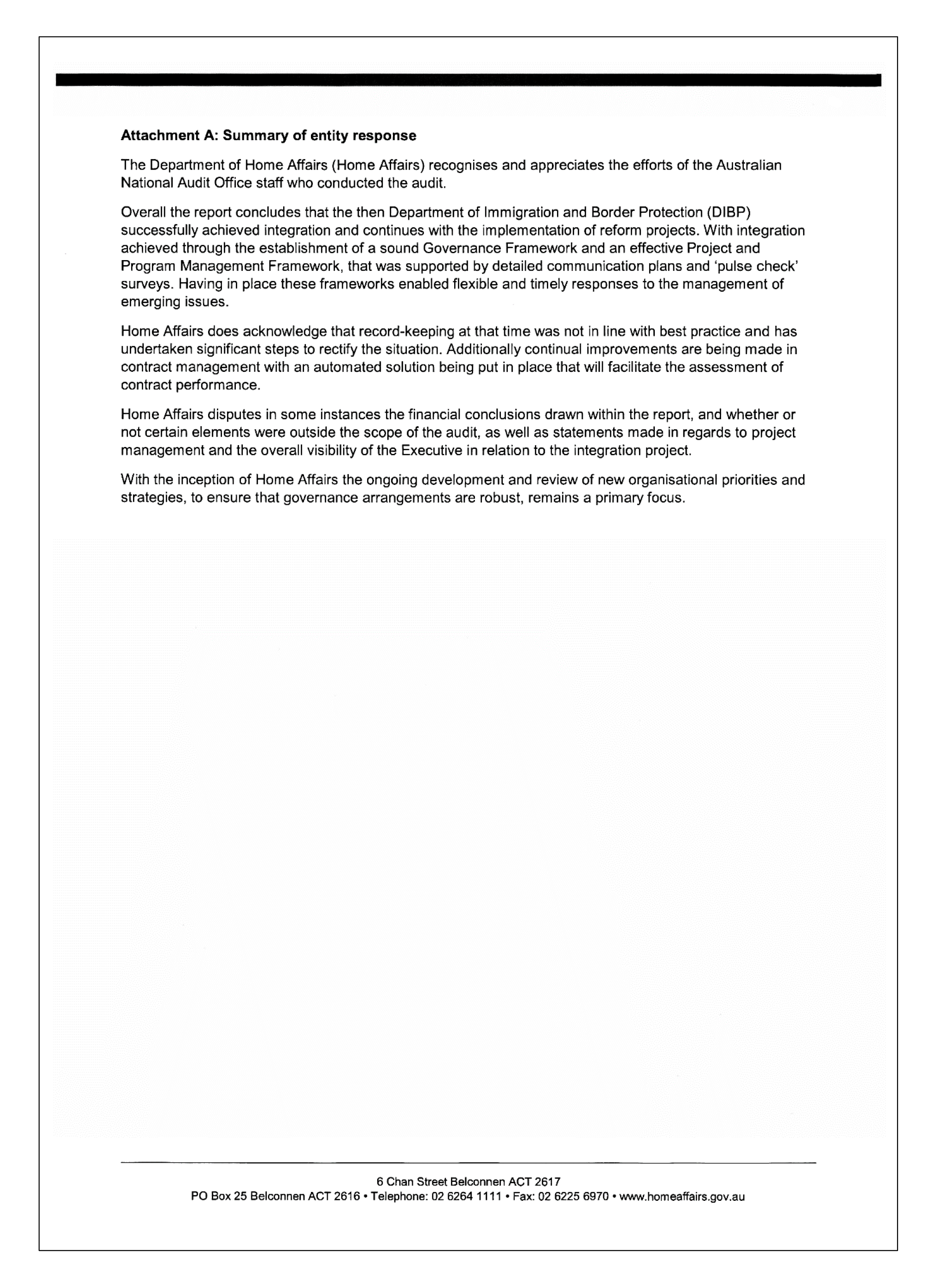 Attachment to response letter - summary of response