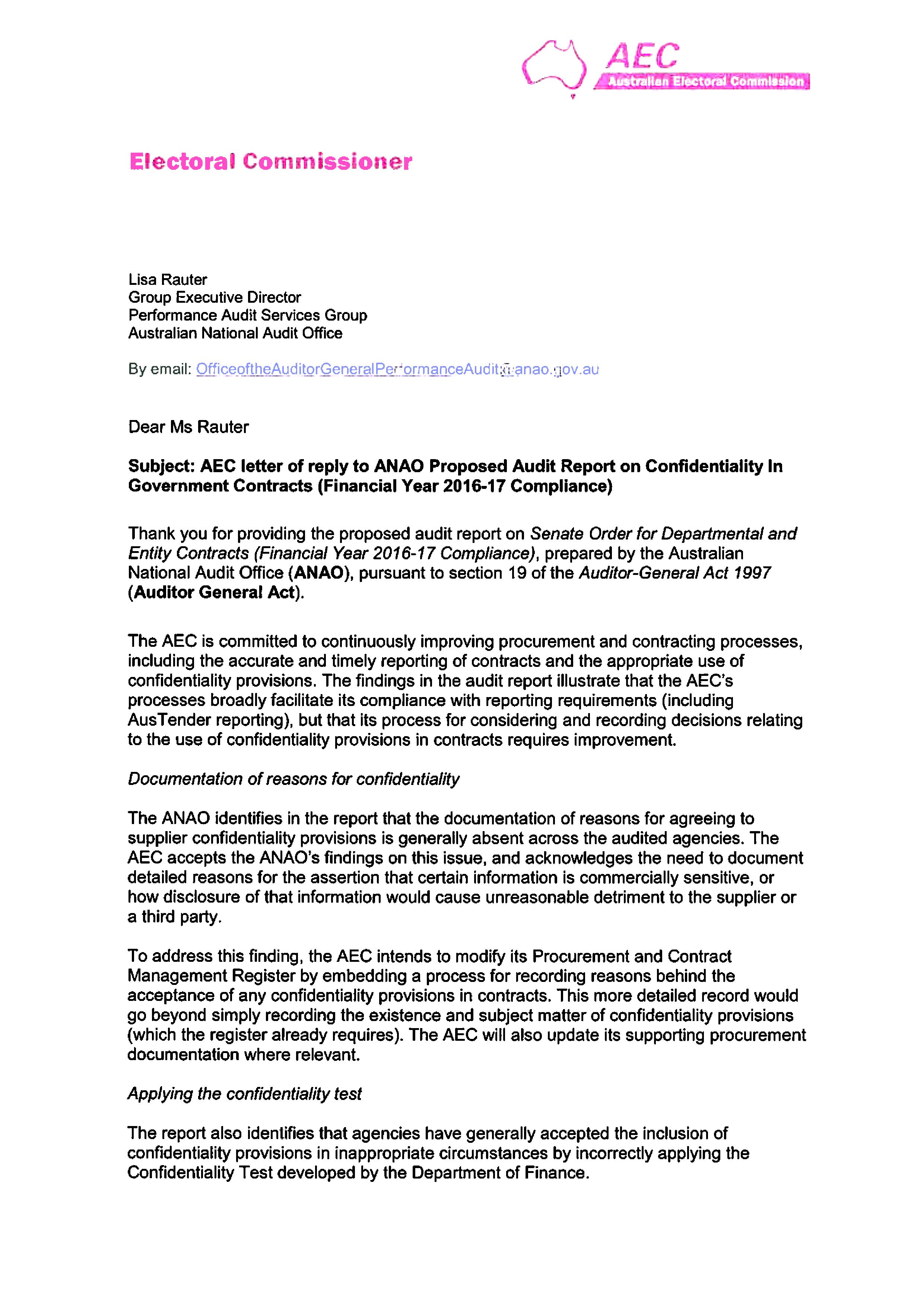 AEC response letter