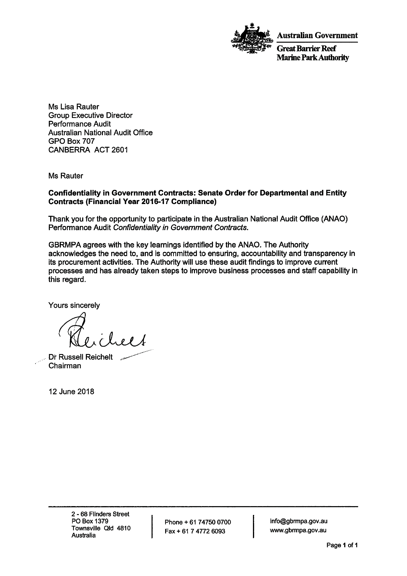 GBRMPA response letter