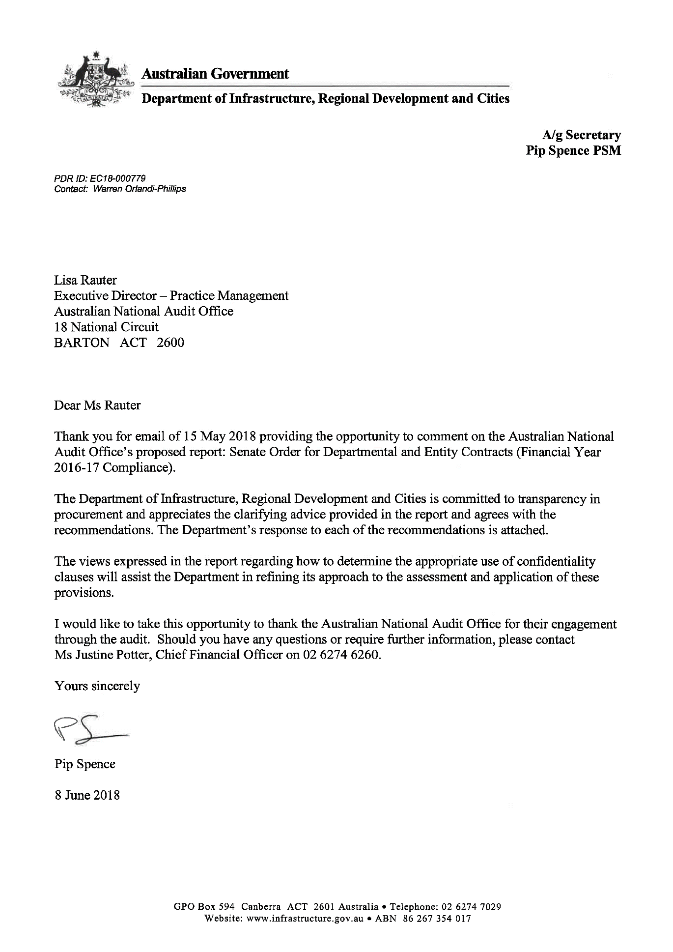 Infrastructure response letter