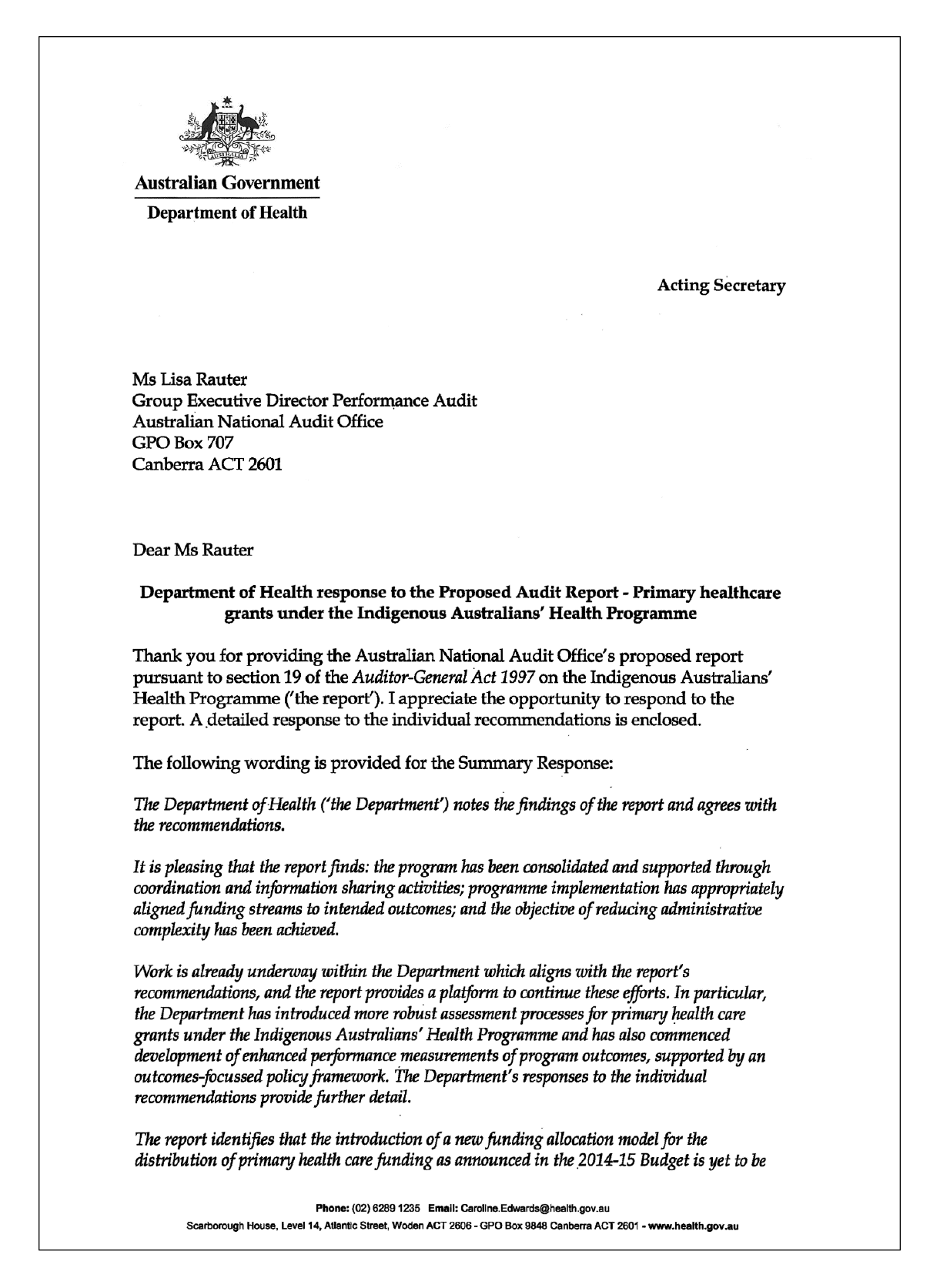 Health response letter page 1 Health response letter page 1