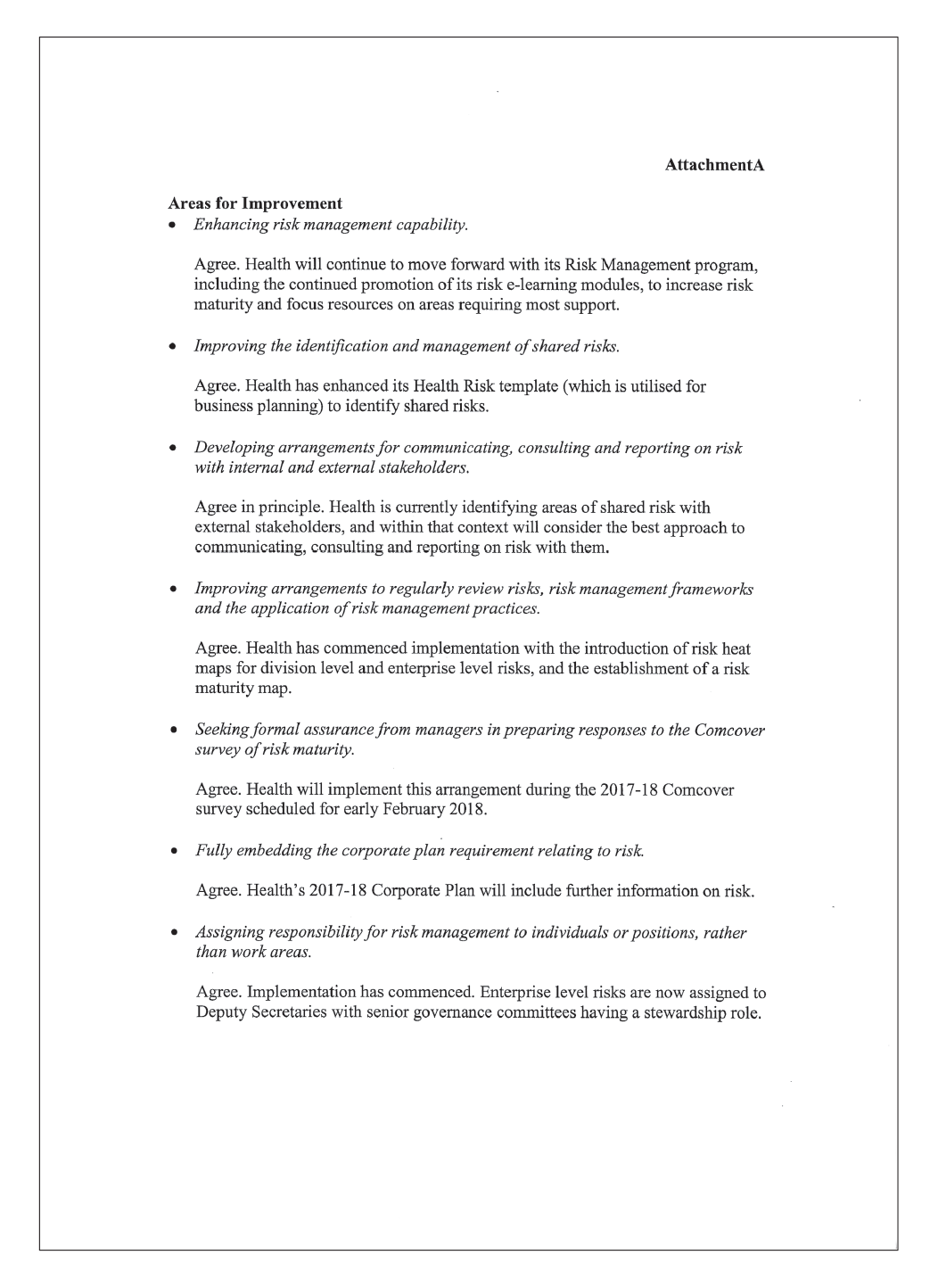 Health response letter Attachment A
