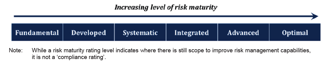 Diagram showing six level risk maturity model rating
