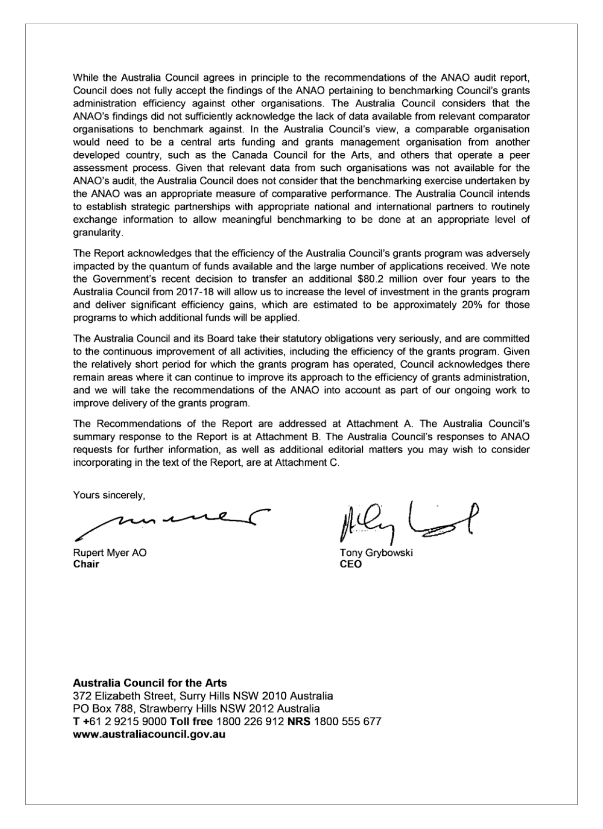 Page 2 Australia Council for the Arts response letter Page 2 Australia Council for the Arts response letter