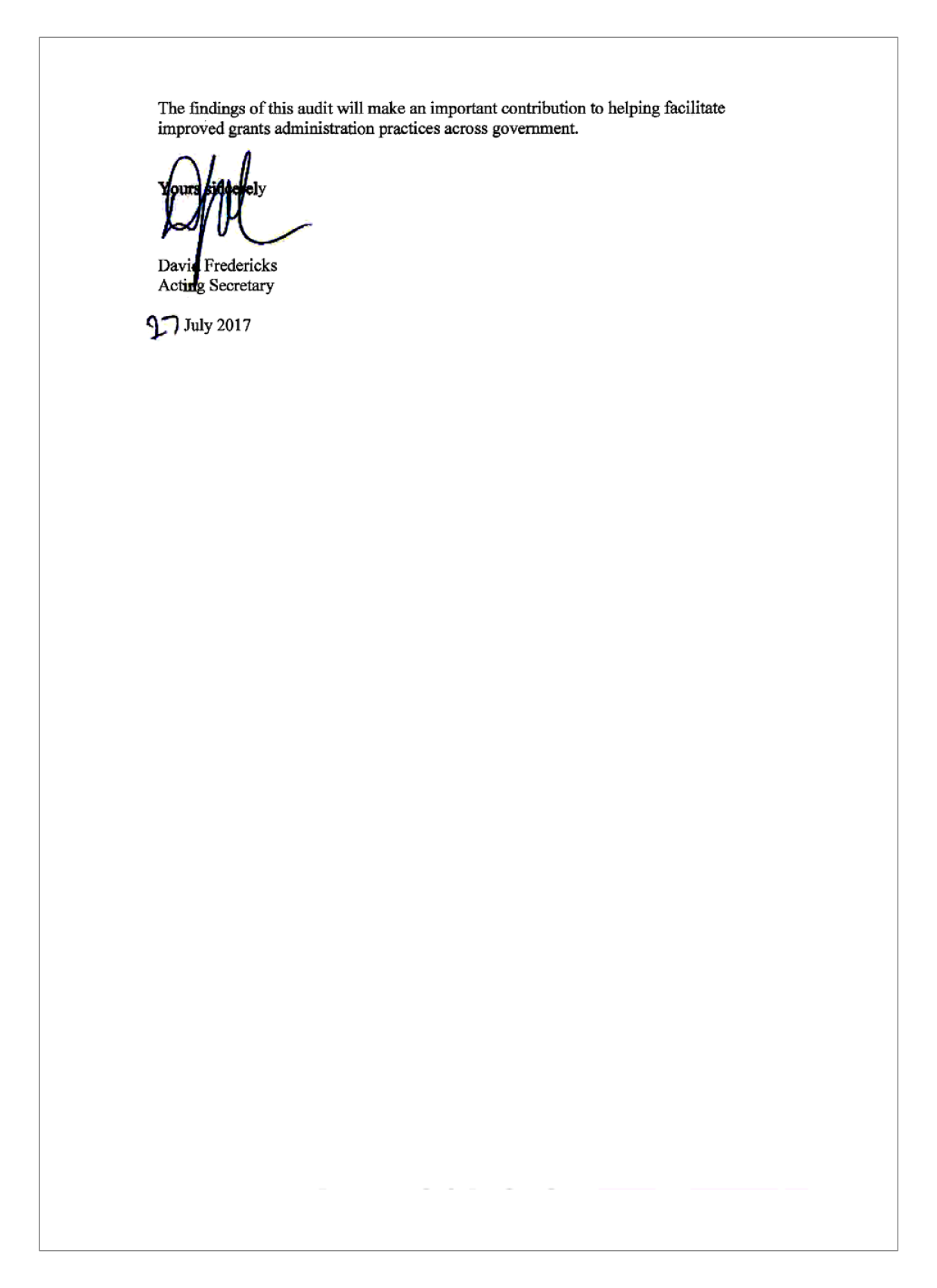 Page 2 - Response letter, Department of Finance Page 2 - Response letter, Department of Finance