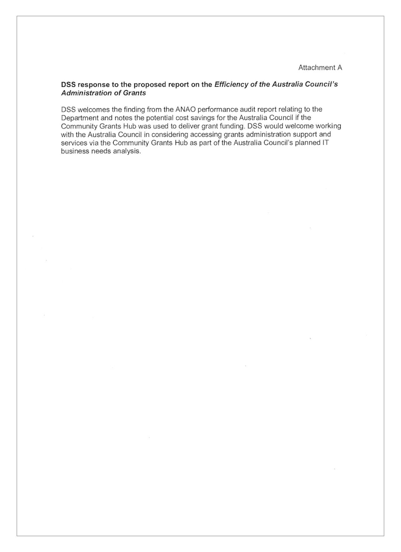 Attachment A - Response letter, Department of Social Services Attachment A - Response letter, Department of Social Services