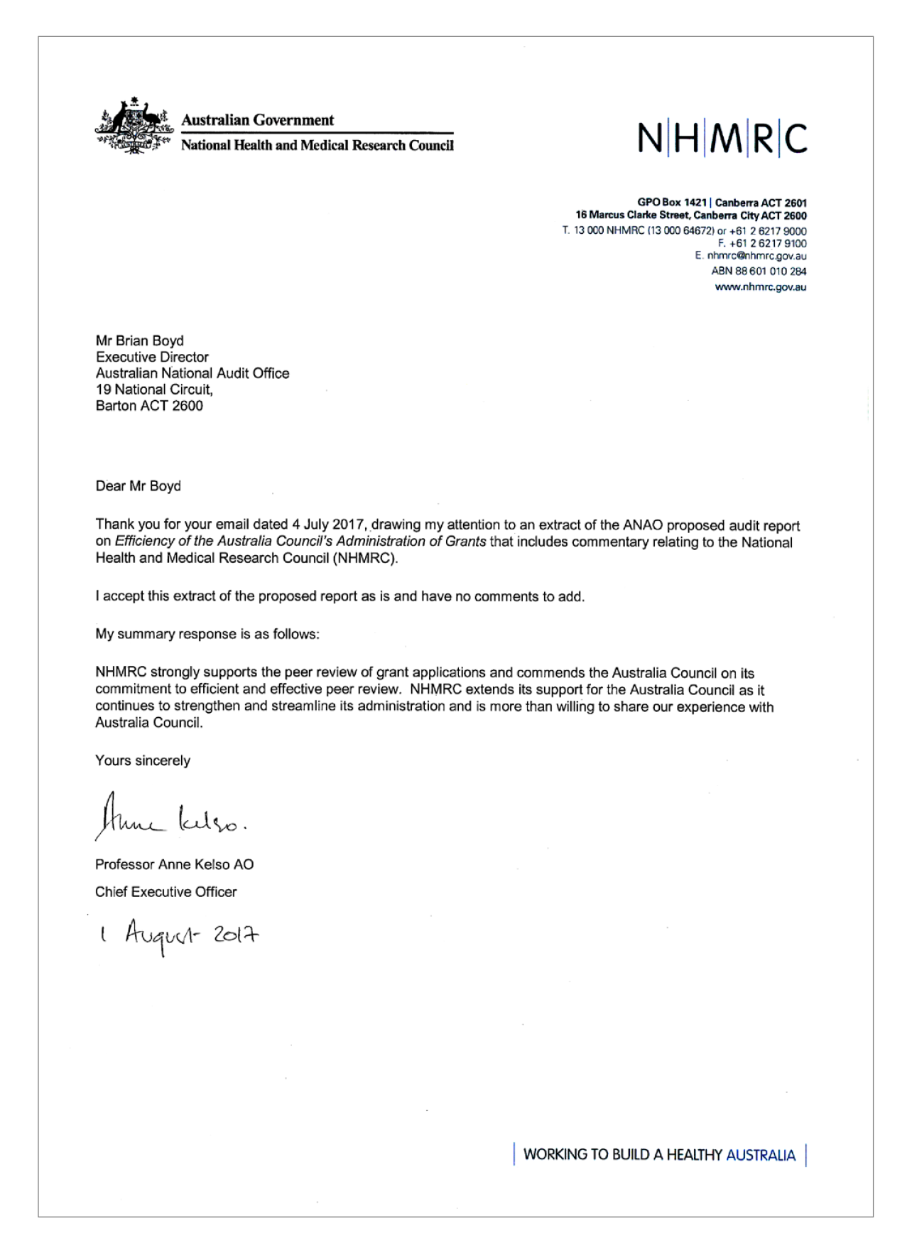 Response letter, NHMRC Response letter, NHMRC