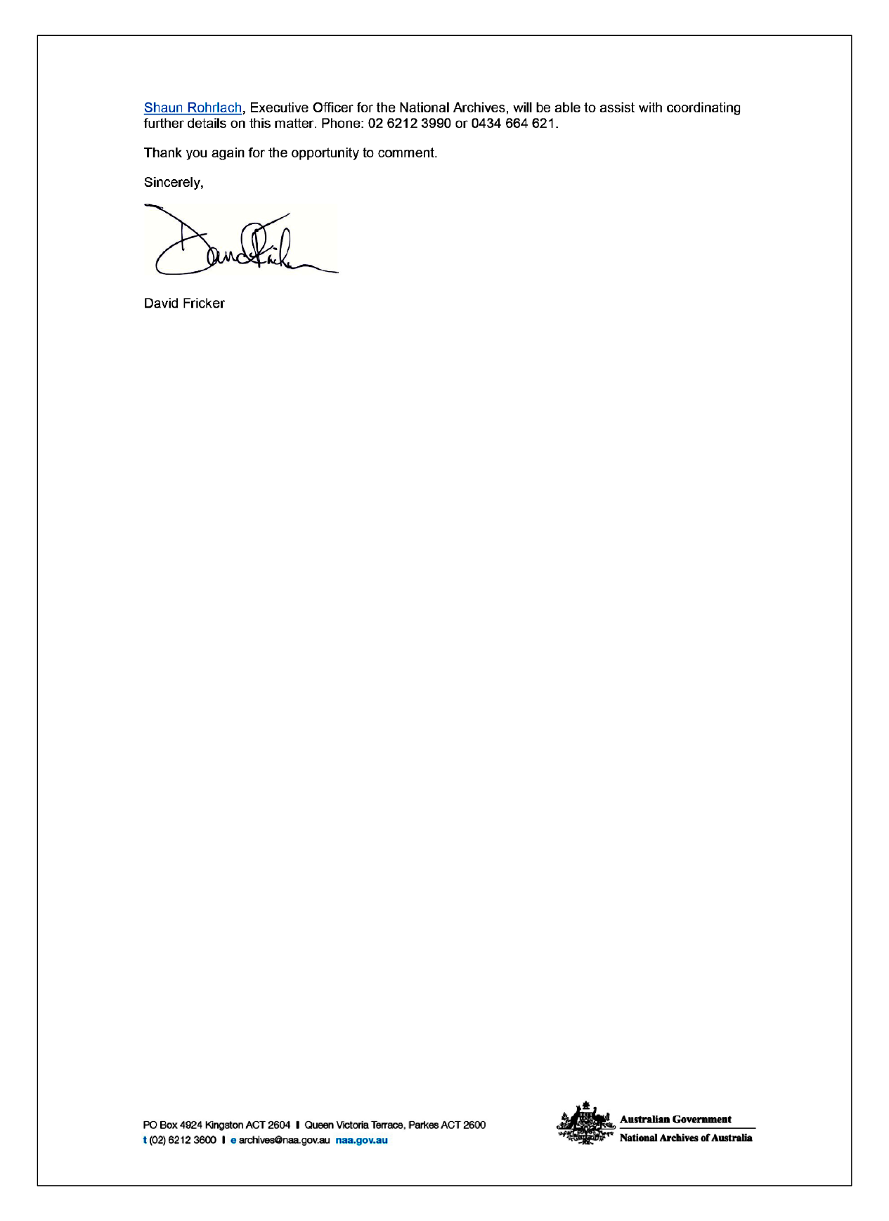 National Archives response letter page 2 National Archives response letter page 2